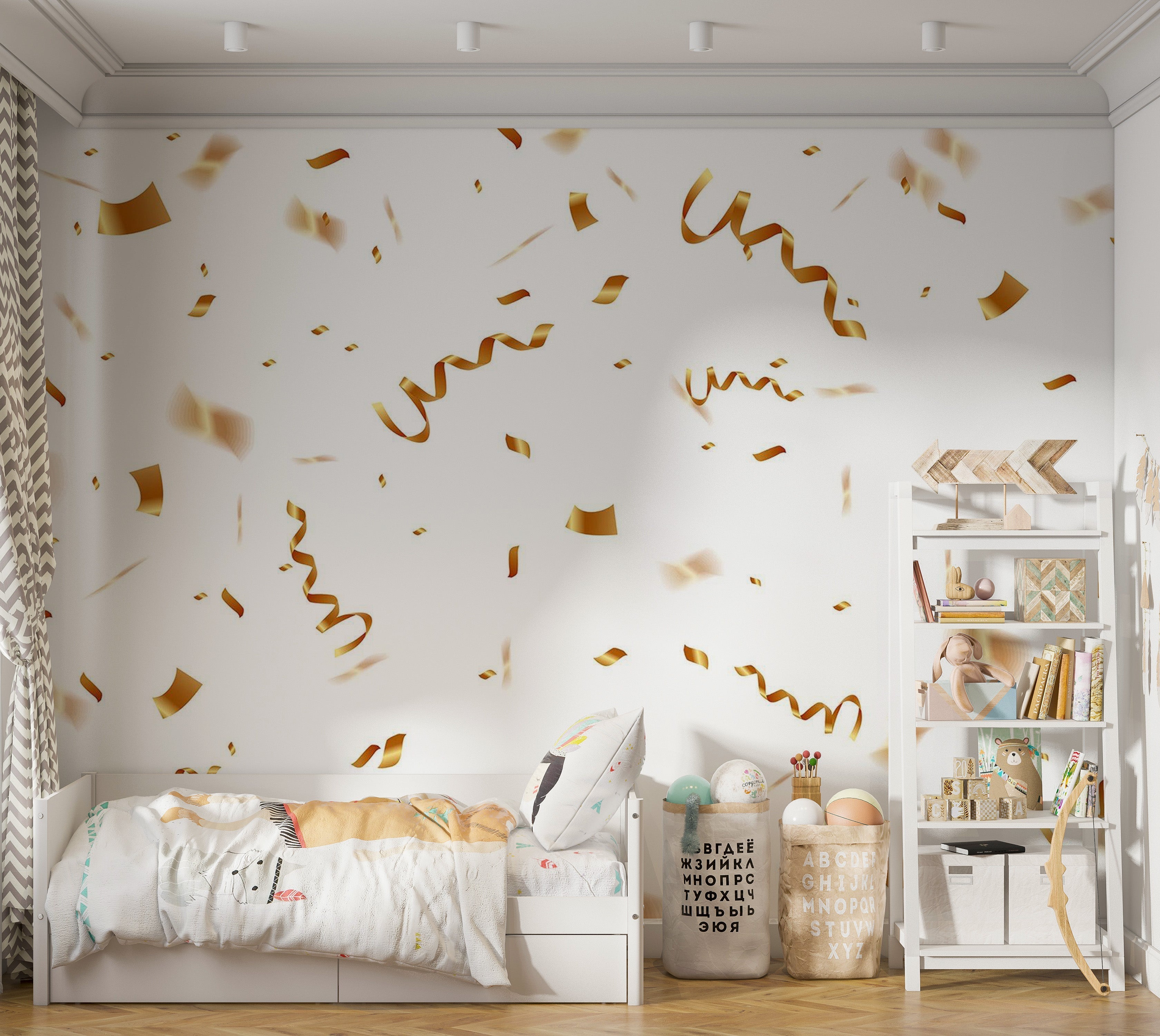 Premium Peel & Stick Wall Mural - Golden Confetti Celebration