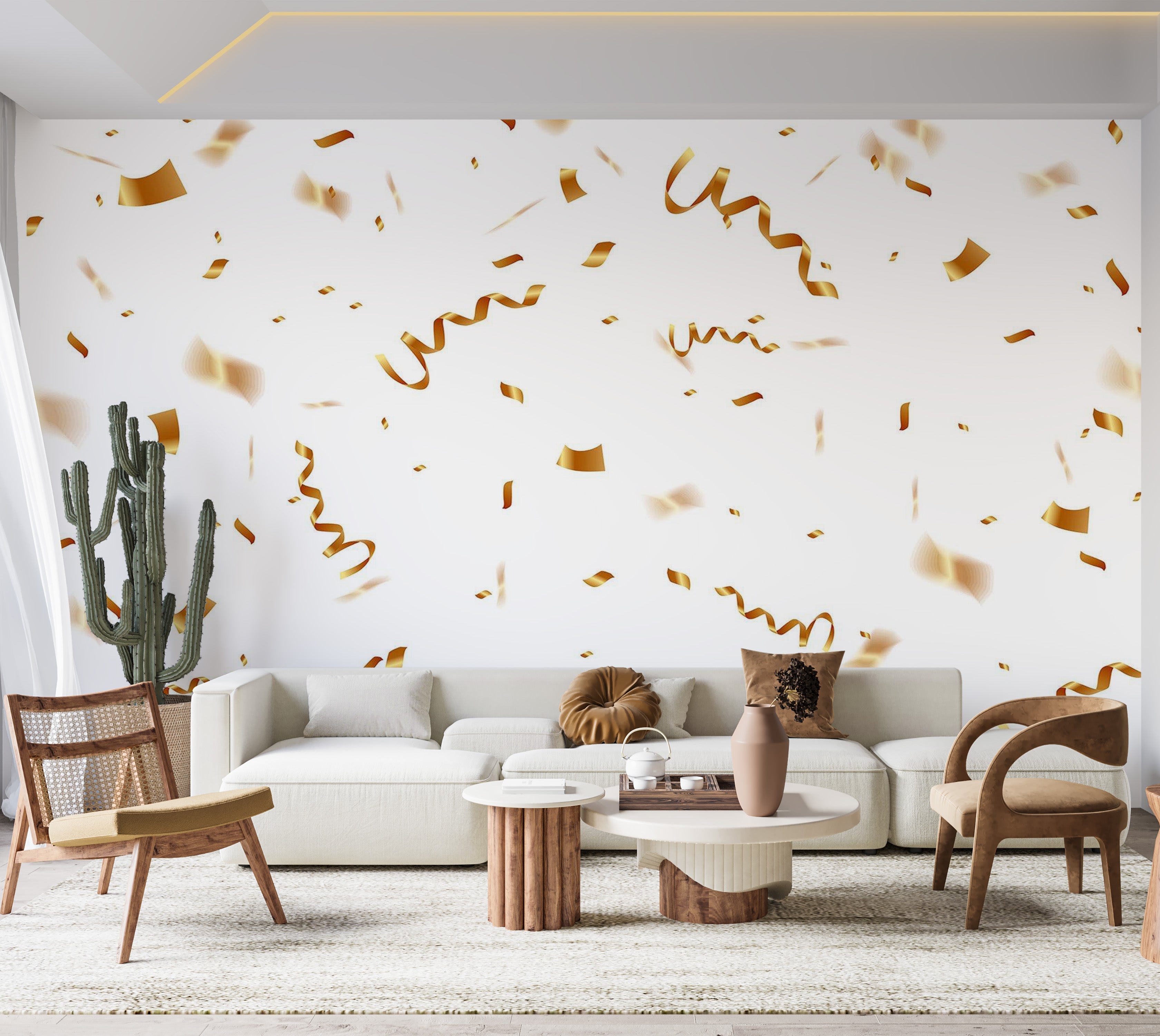 Premium Peel & Stick Wall Mural - Golden Confetti Celebration