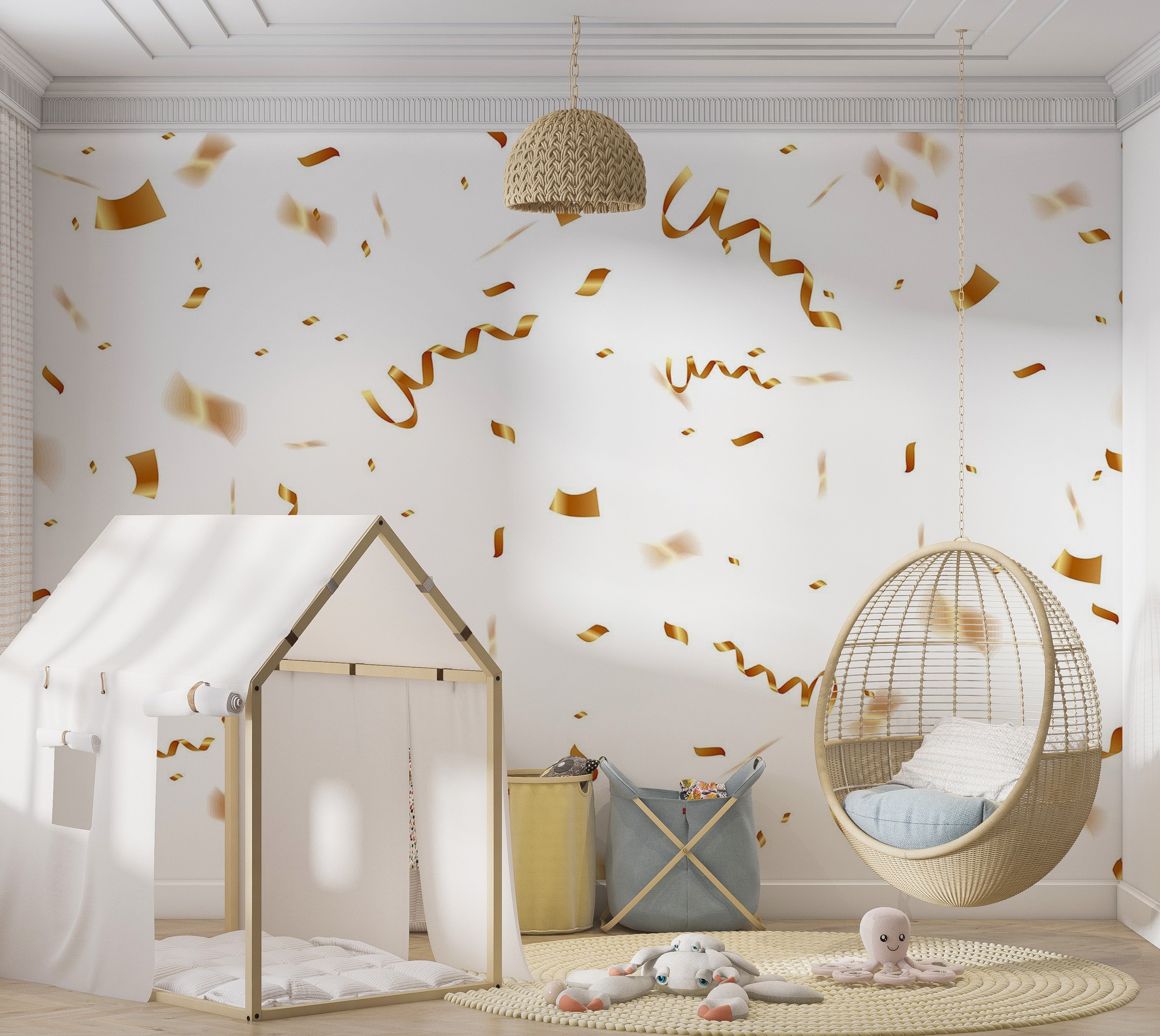 Premium Peel & Stick Wall Mural - Golden Confetti Celebration
