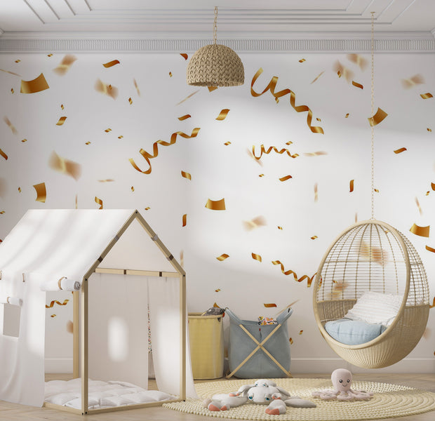 Premium Wallpaper Wall Mural - Golden Confetti Celebration 60"Wx40"H / Non-Woven Fleece