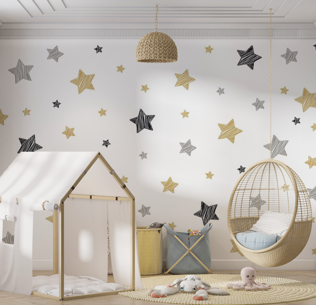 Premium Wallpaper Wall Mural - Golden Stars 60"Wx40"H / Non-Woven Fleece