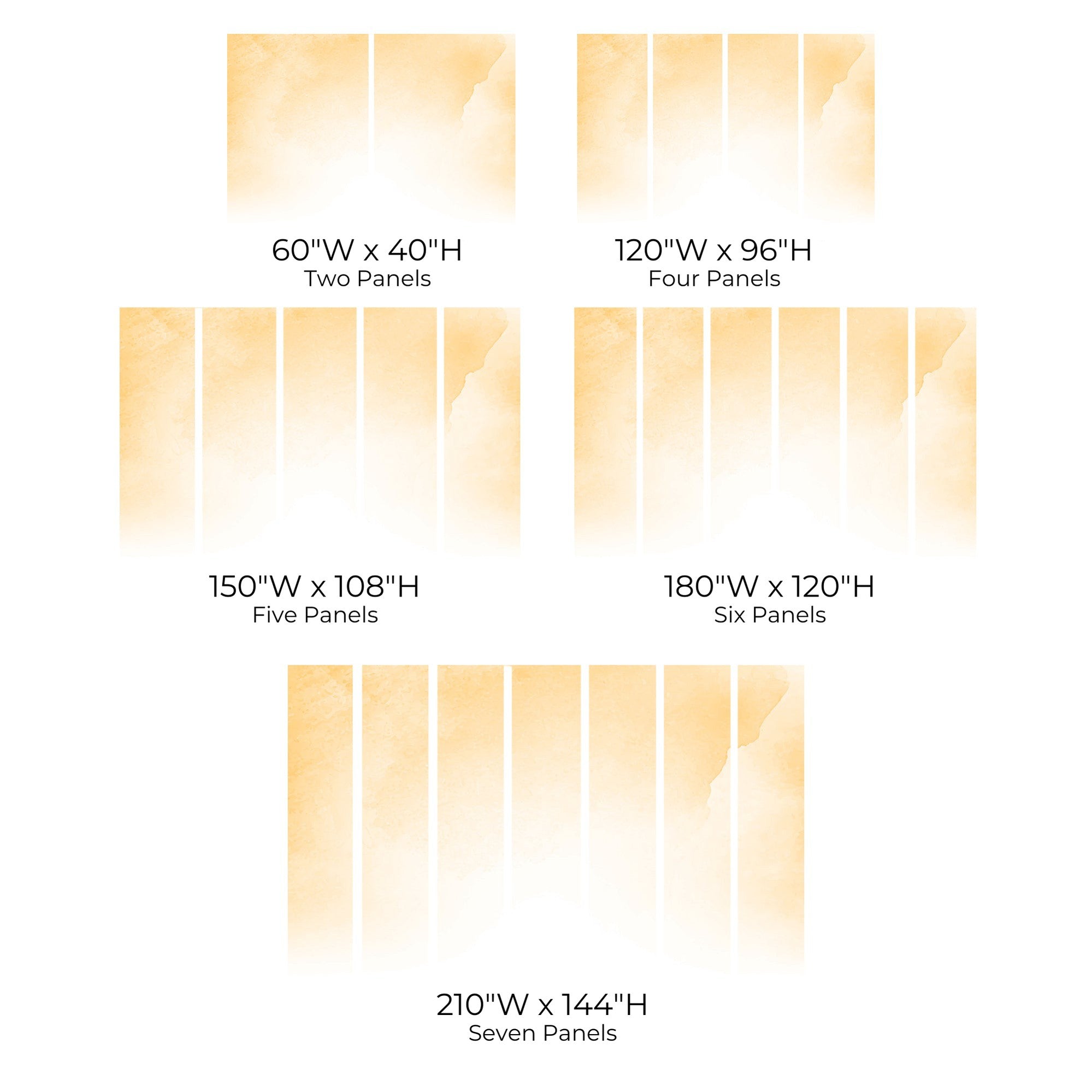 Various sized options for wall murals with a soft beige design displayed against a white background.