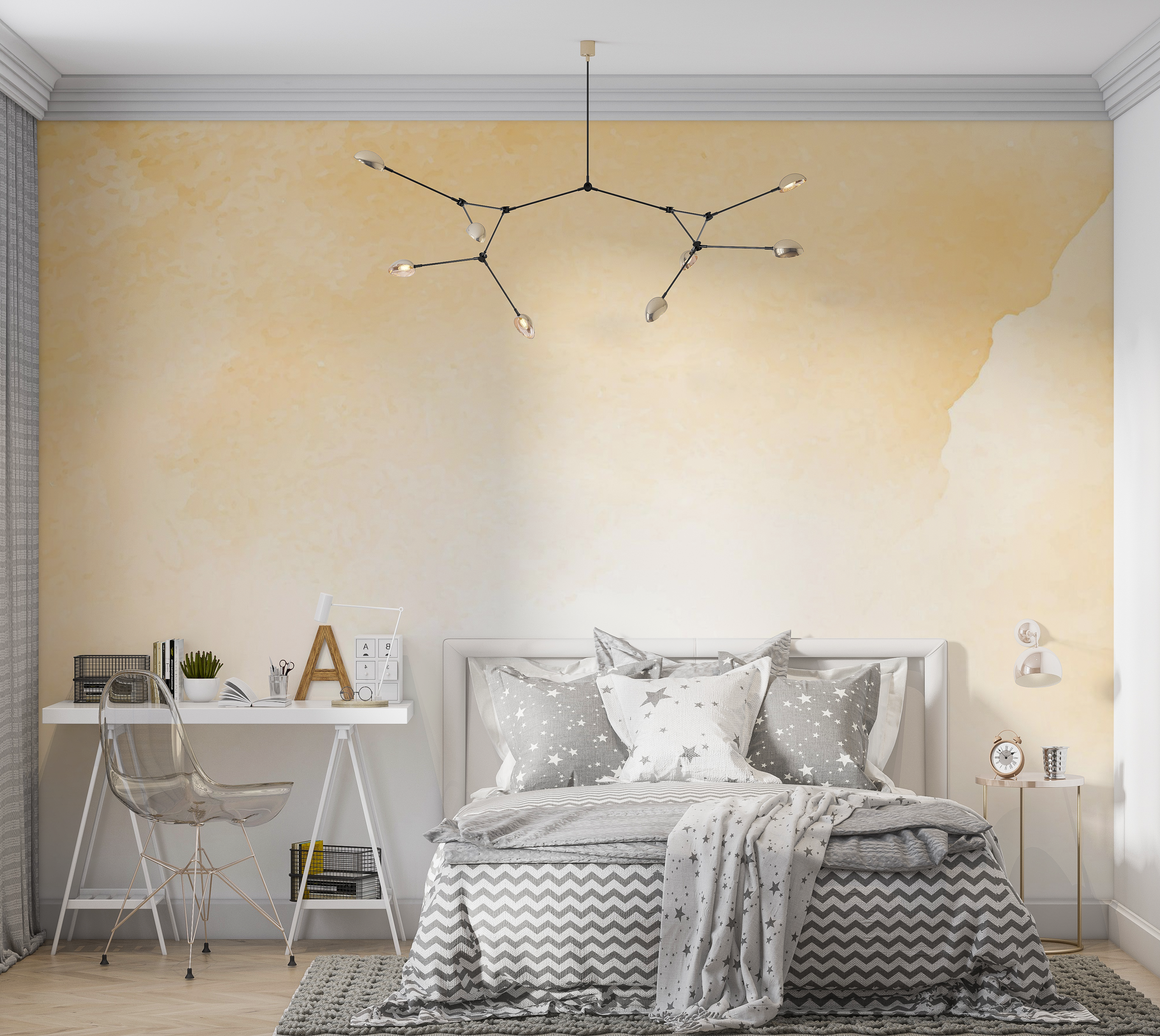 Premium Wallpaper Wall Mural - Golden Watercolor Splash 60"Wx40"H / Non-Woven Fleece