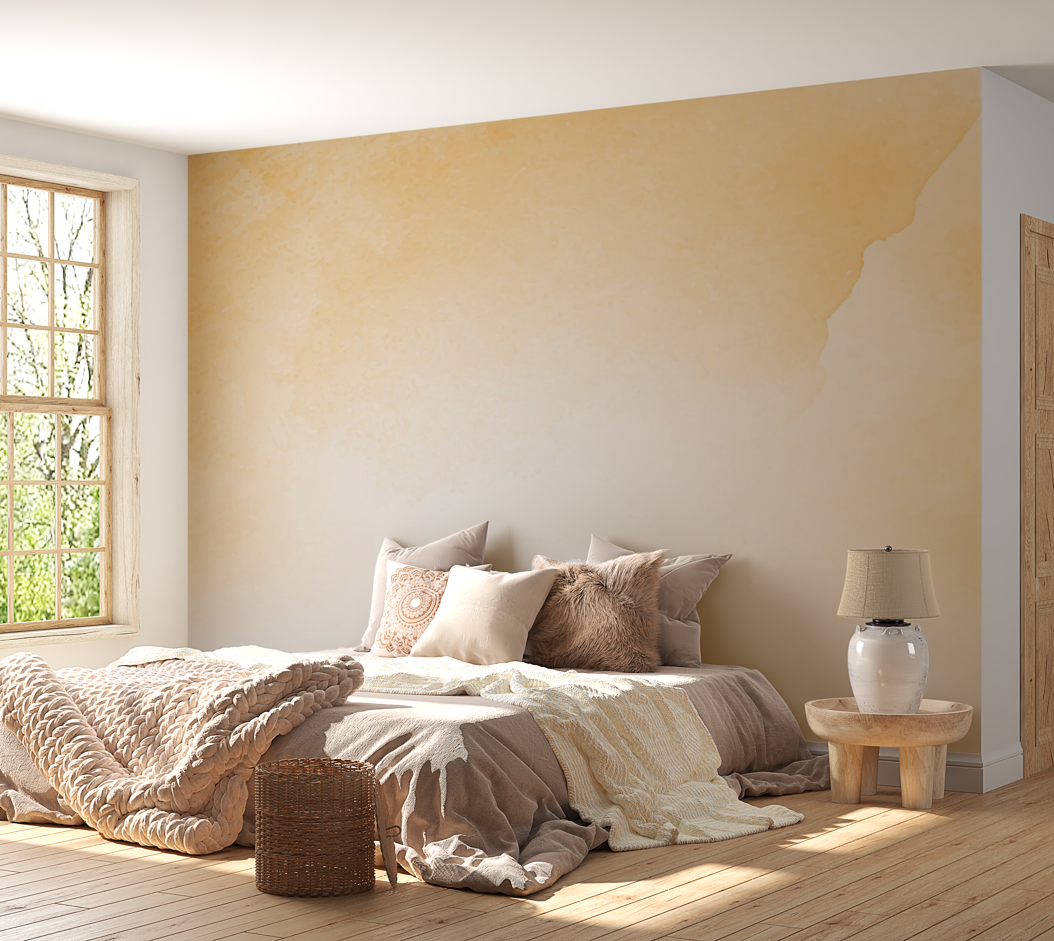 Premium Wallpaper Wall Mural - Golden Watercolor Splash 60"Wx40"H / Non-Woven Fleece