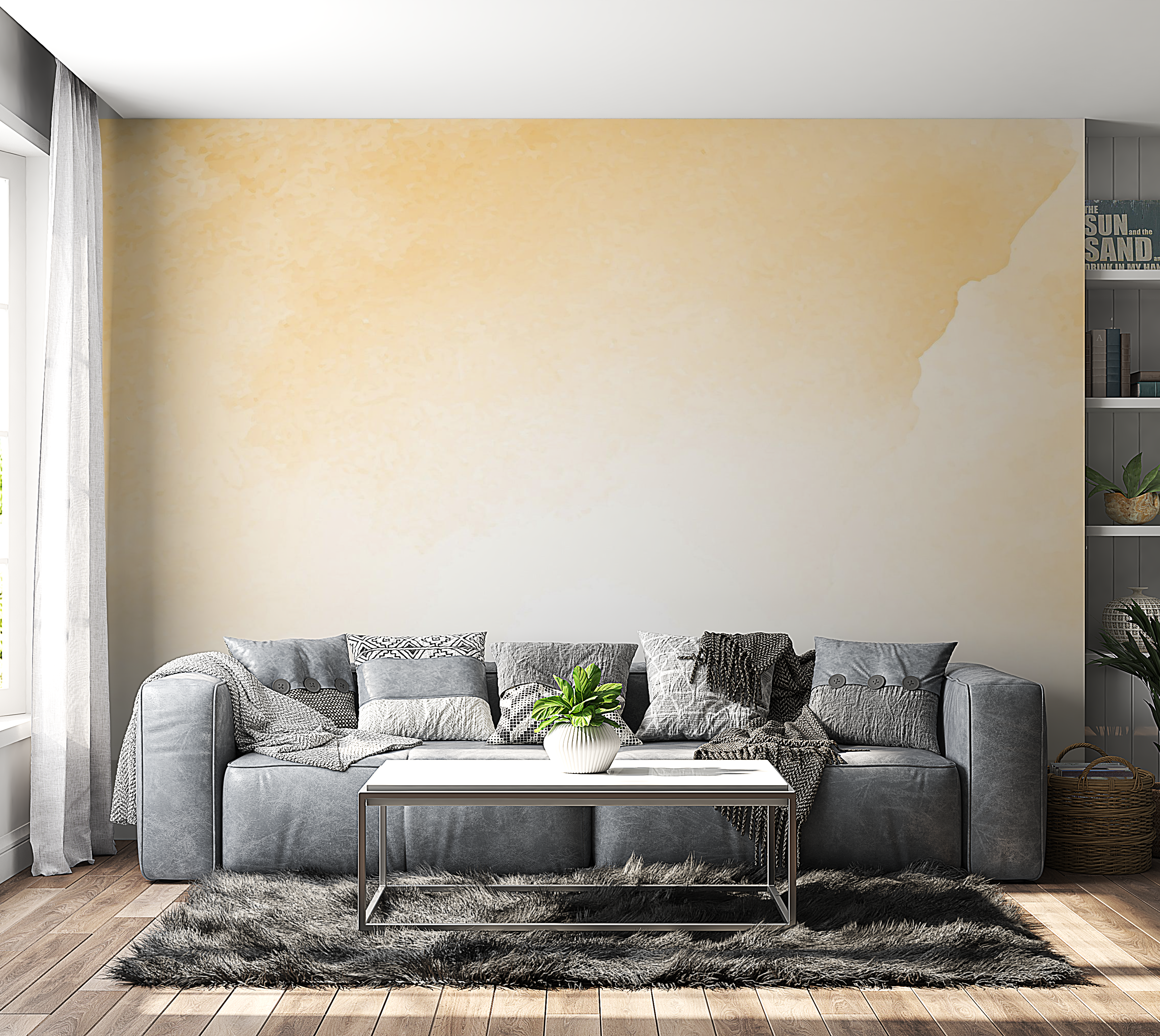 Premium Wallpaper Wall Mural - Golden Watercolor Splash 60"Wx40"H / Non-Woven Fleece