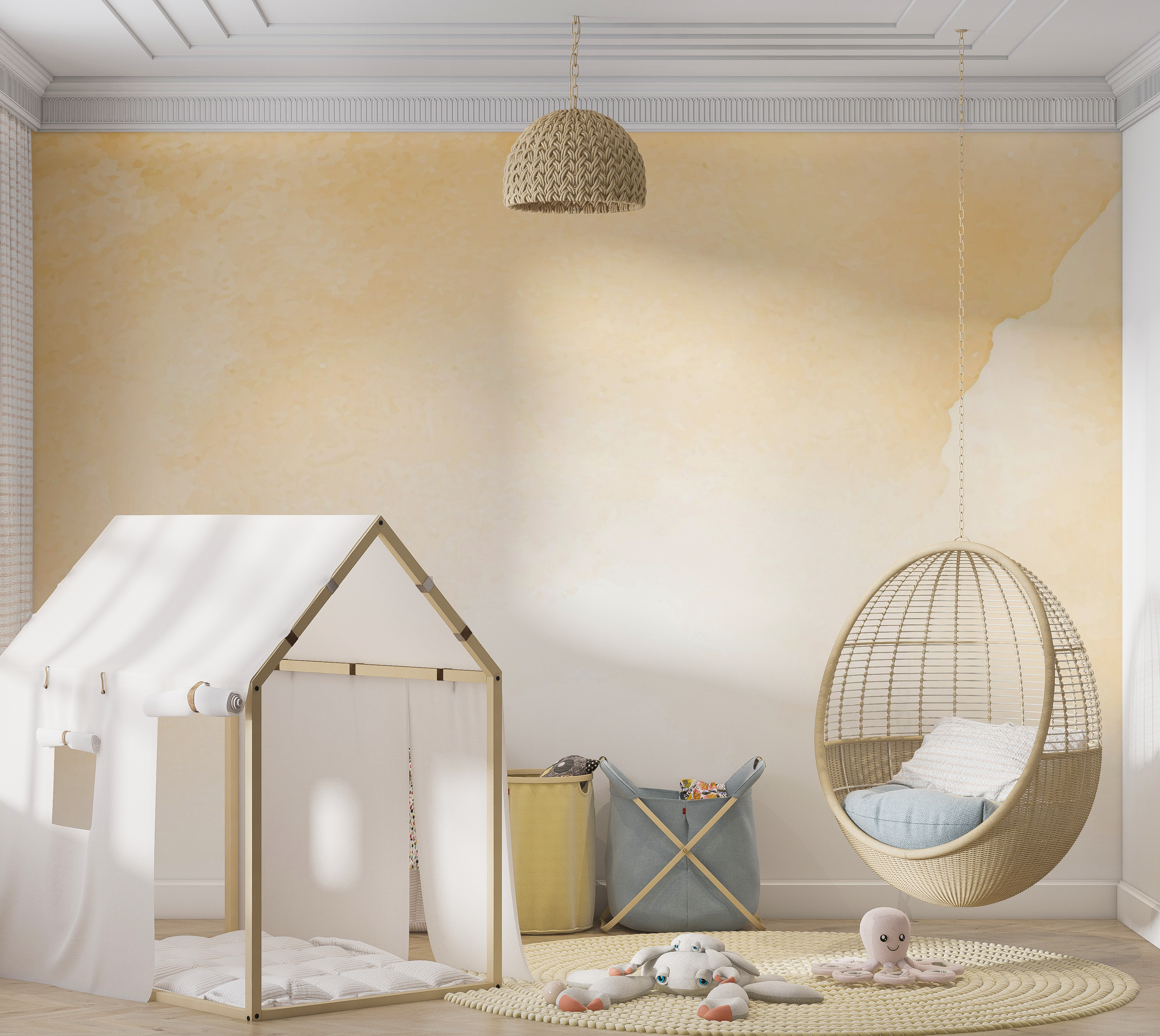 Premium Peel & Stick Wall Mural - Golden Watercolor Splash