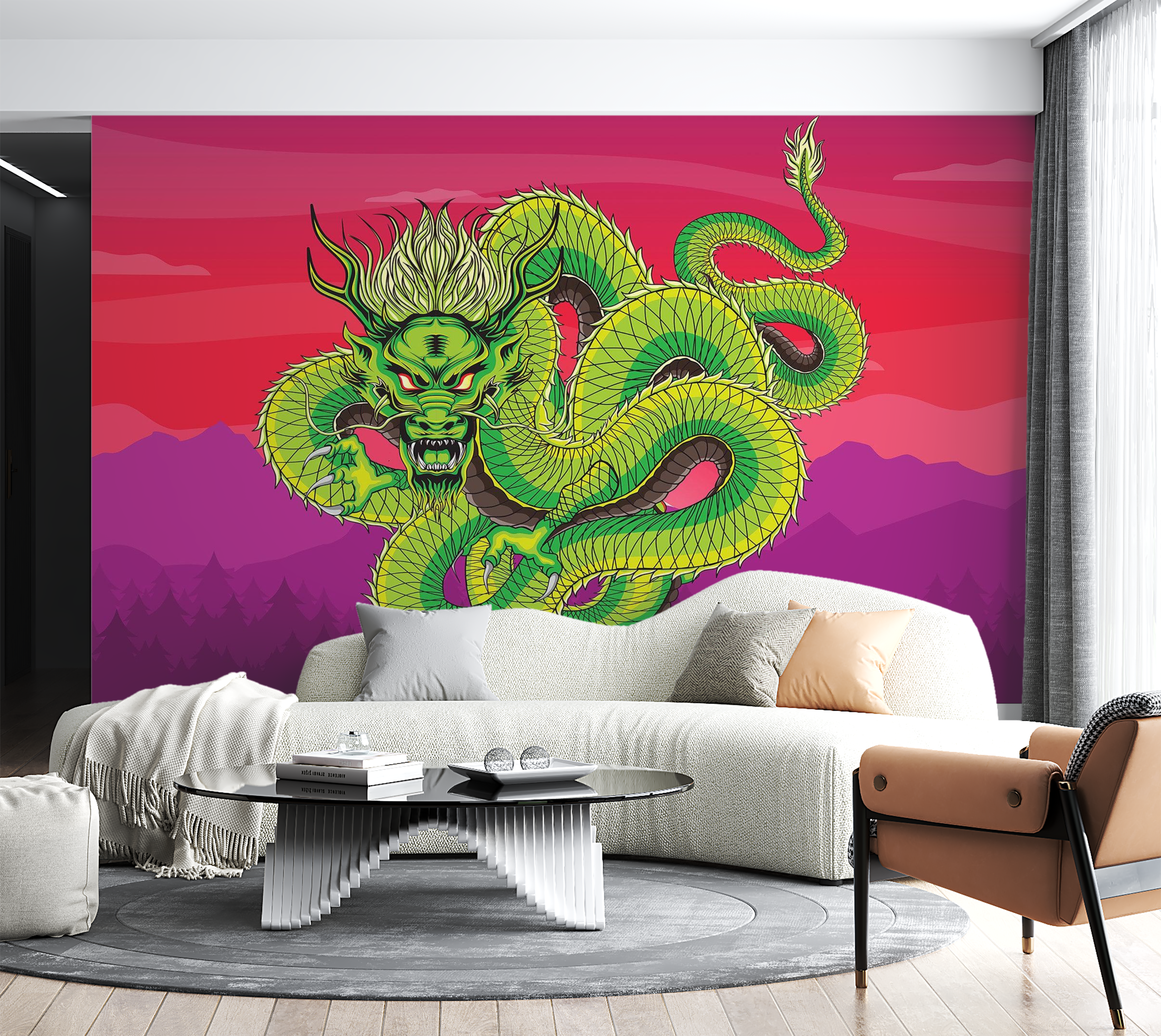 Premium Wallpaper Wall Mural - Green Dragon 60"Wx40"H / Non-Woven Fleece