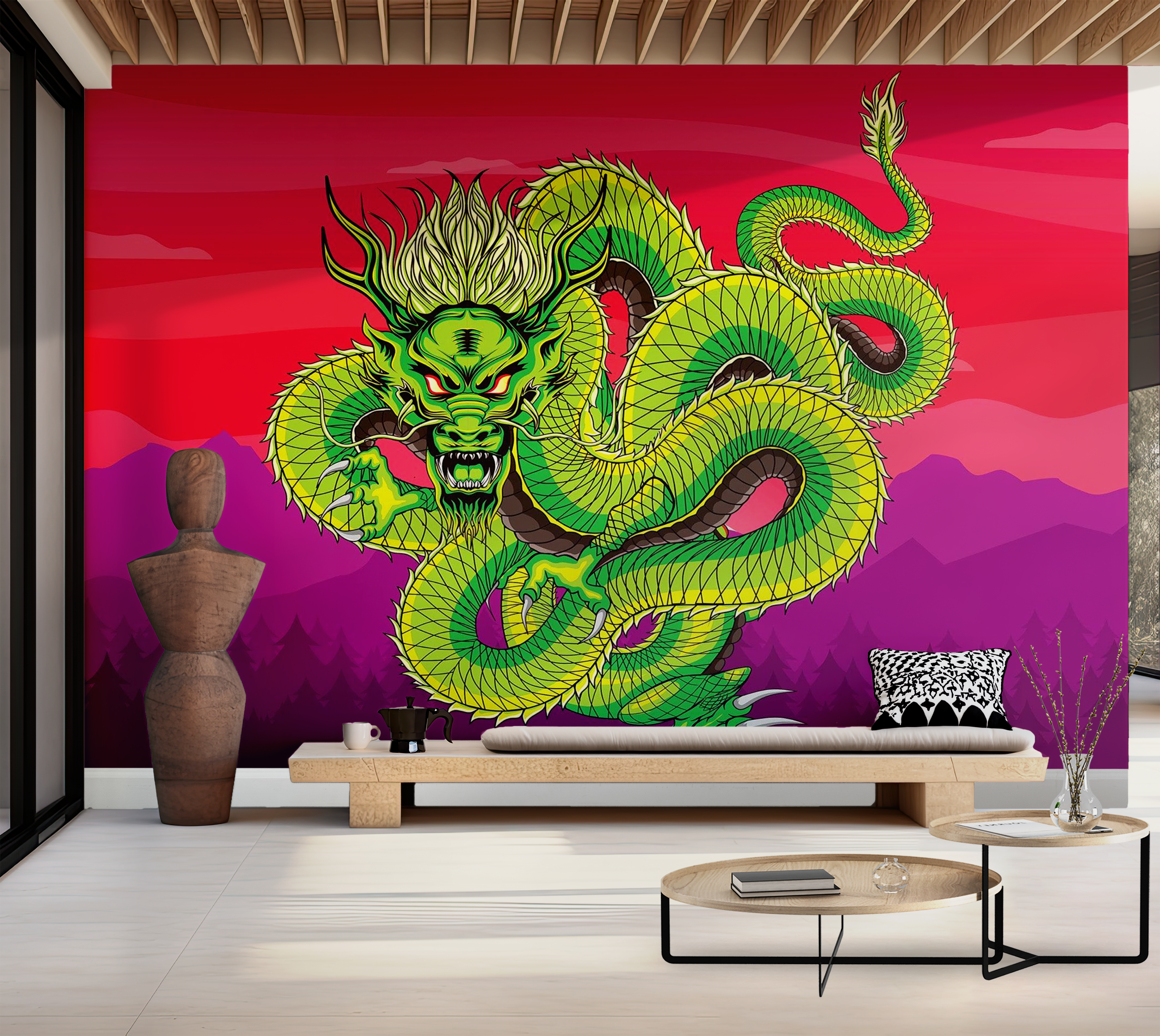 Premium Wallpaper Wall Mural - Green Dragon 60"Wx40"H / Non-Woven Fleece