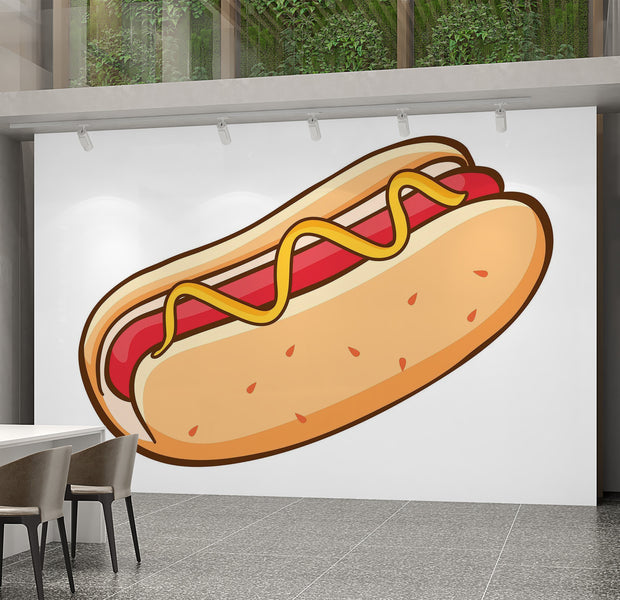 Premium Wallpaper Wall Mural - Hot Dog Illustration 60"Wx40"H / Non-Woven Fleece