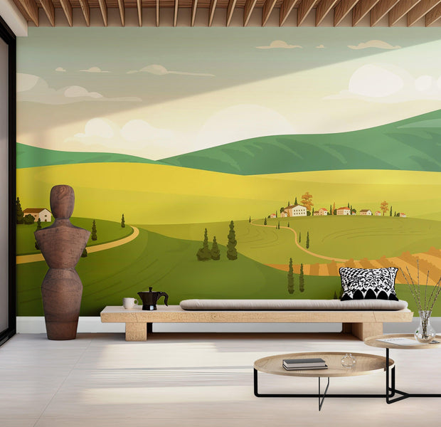 Premium Wallpaper Wall Mural - Idyllic Countryside Landscape 60"Wx40"H / Non-Woven Fleece