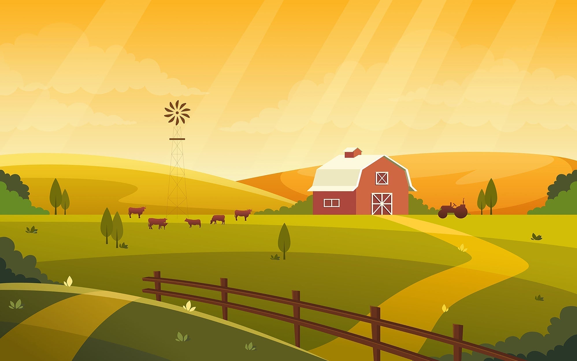 Premium Peel & Stick Wall Mural - Idyllic Farm Sunset