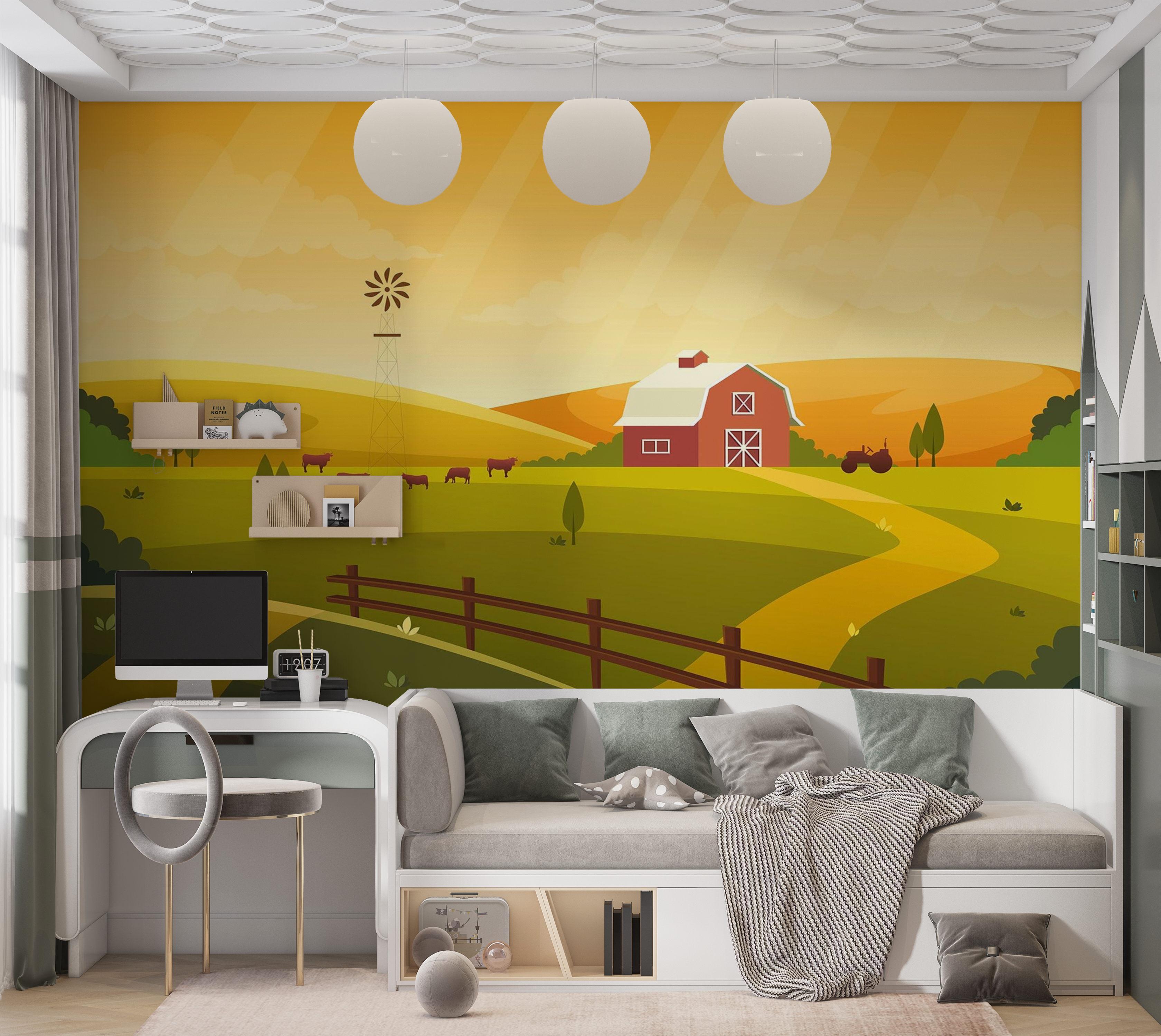 Premium Peel & Stick Wall Mural - Idyllic Farm Sunset
