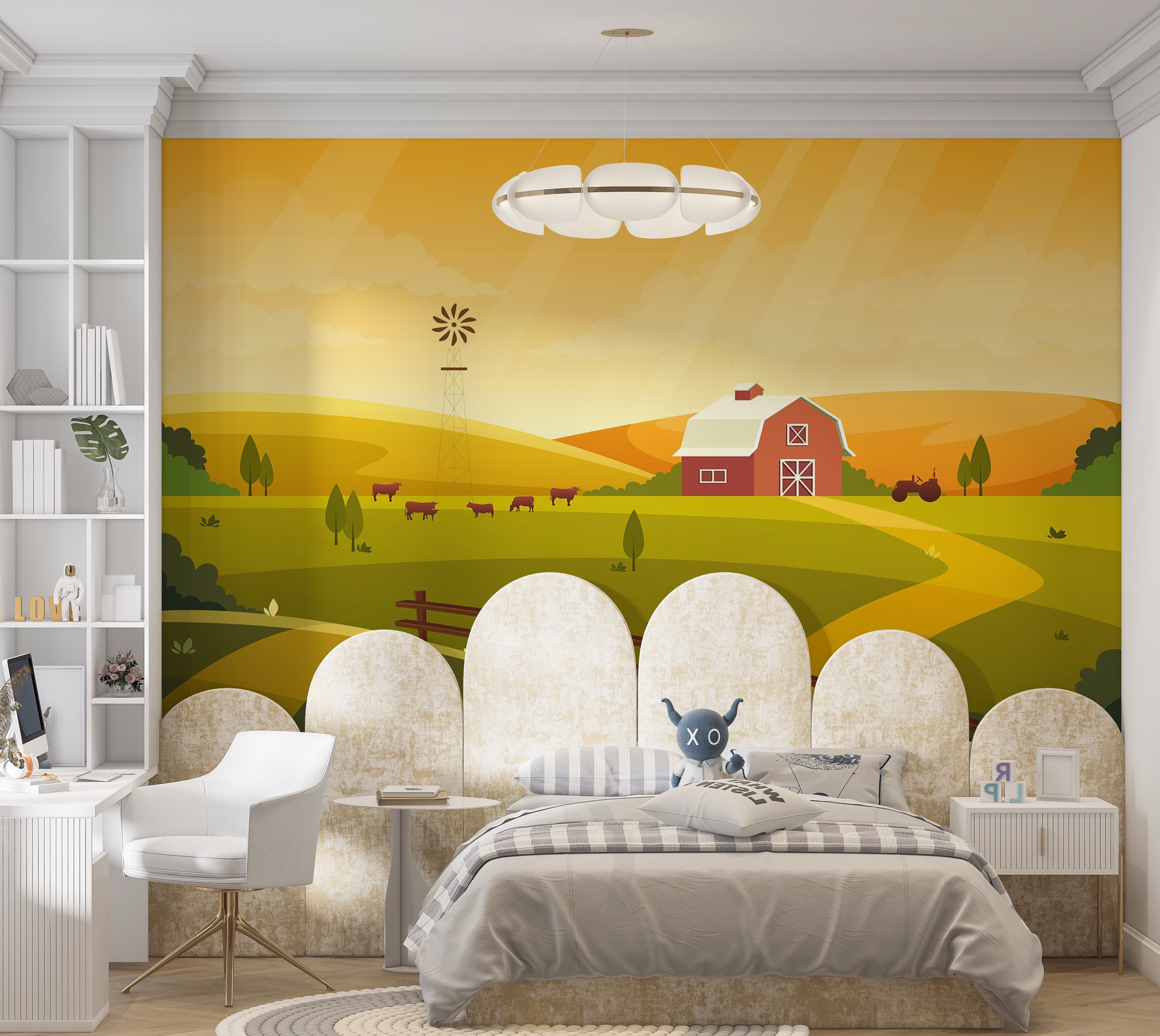 Premium Peel & Stick Wall Mural - Idyllic Farm Sunset