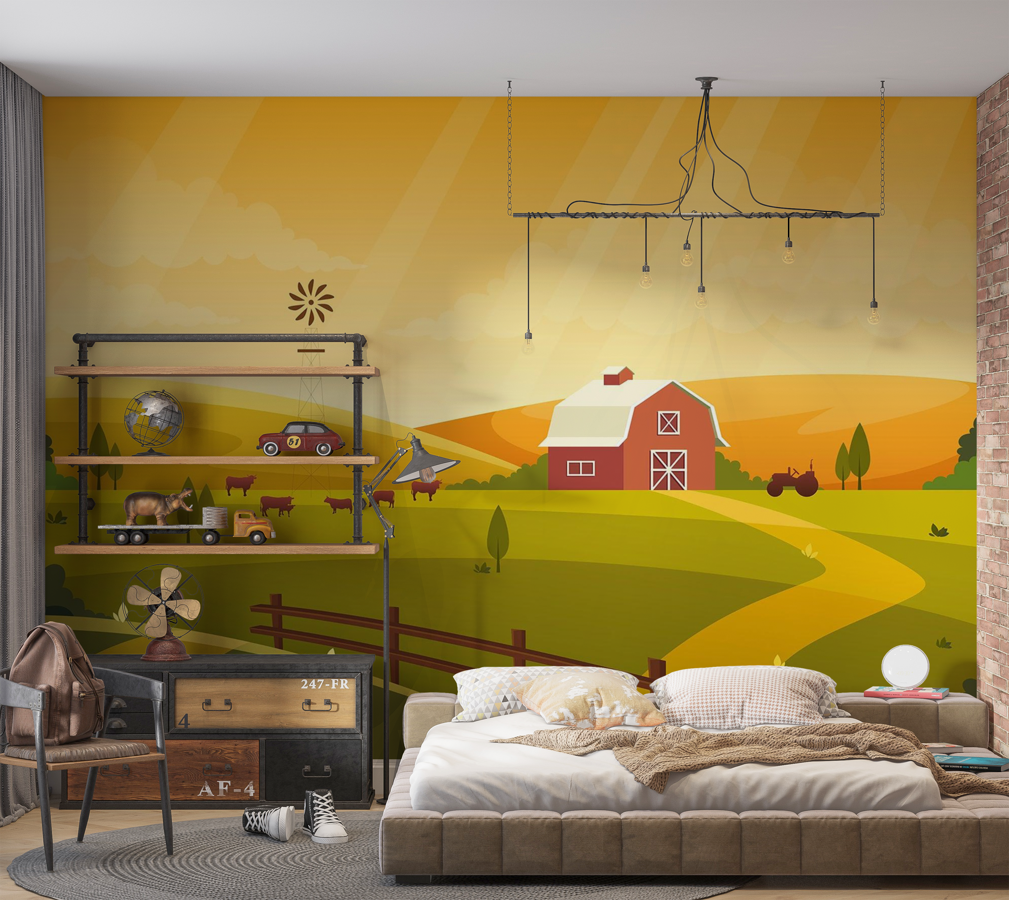 Premium Peel & Stick Wall Mural - Idyllic Farm Sunset