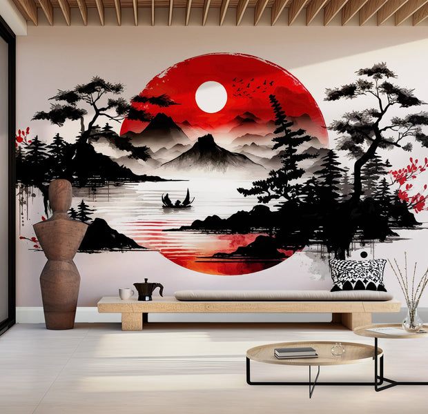 Premium Wallpaper Wall Mural - Japanese Landscape 60"Wx40"H / Non-Woven Fleece
