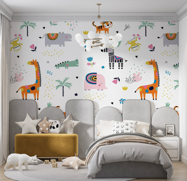 Premium Wallpaper Wall Mural - Jungle Animals 60"Wx40"H / Non-Woven Fleece
