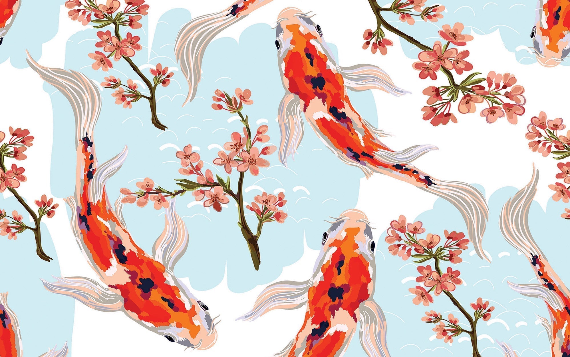 Premium Peel & Stick Wall Mural - Koi Fish Bloom