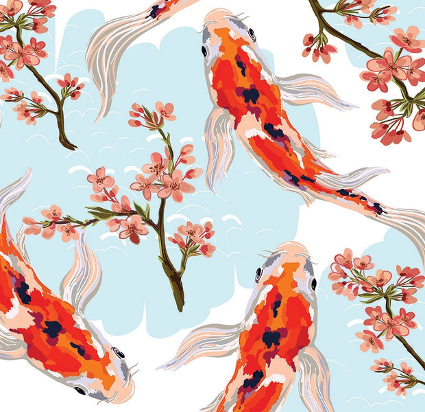 Premium Peel & Stick Wall Mural - Koi Fish Bloom