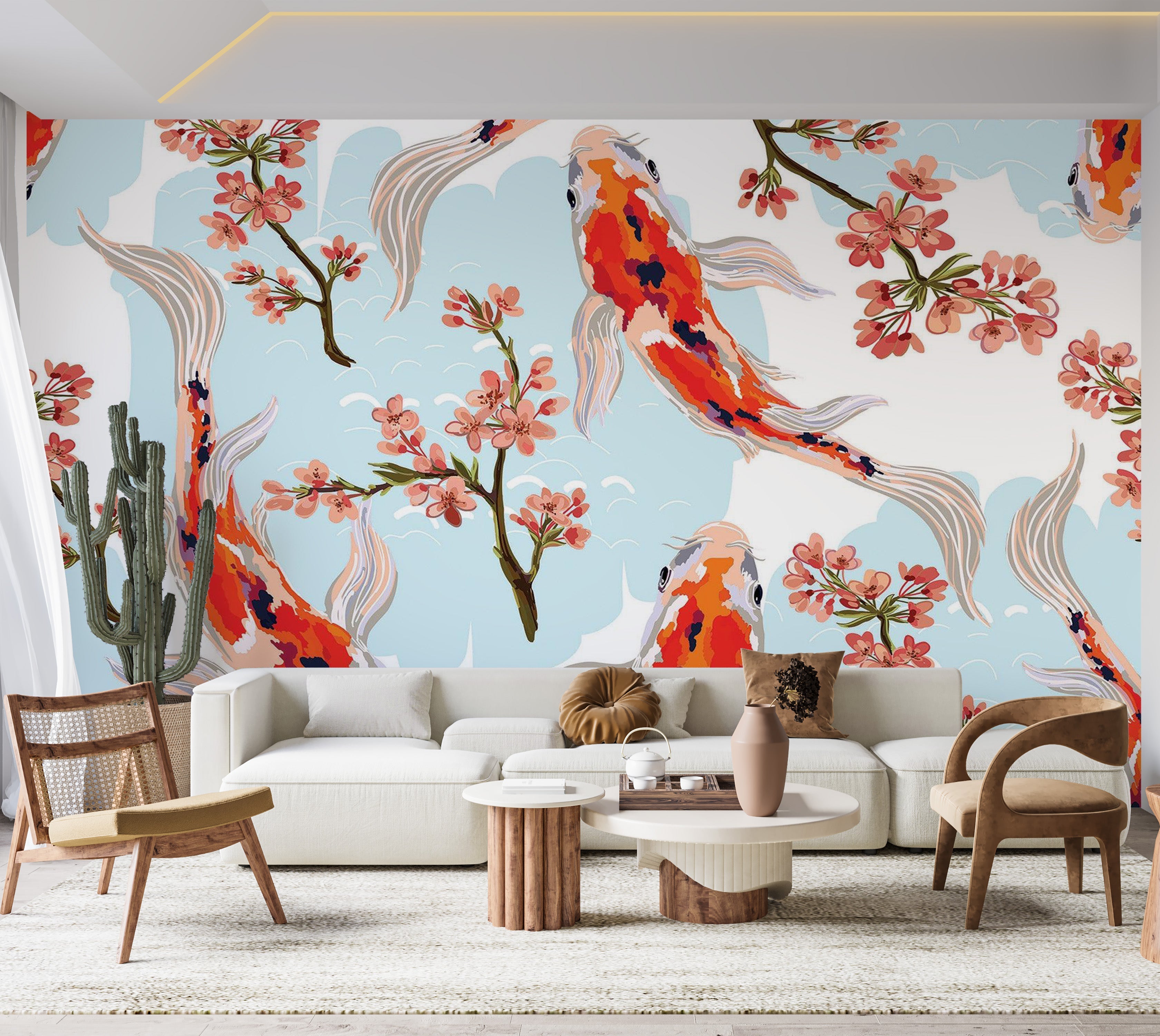 Premium Peel & Stick Wall Mural - Koi Fish Bloom