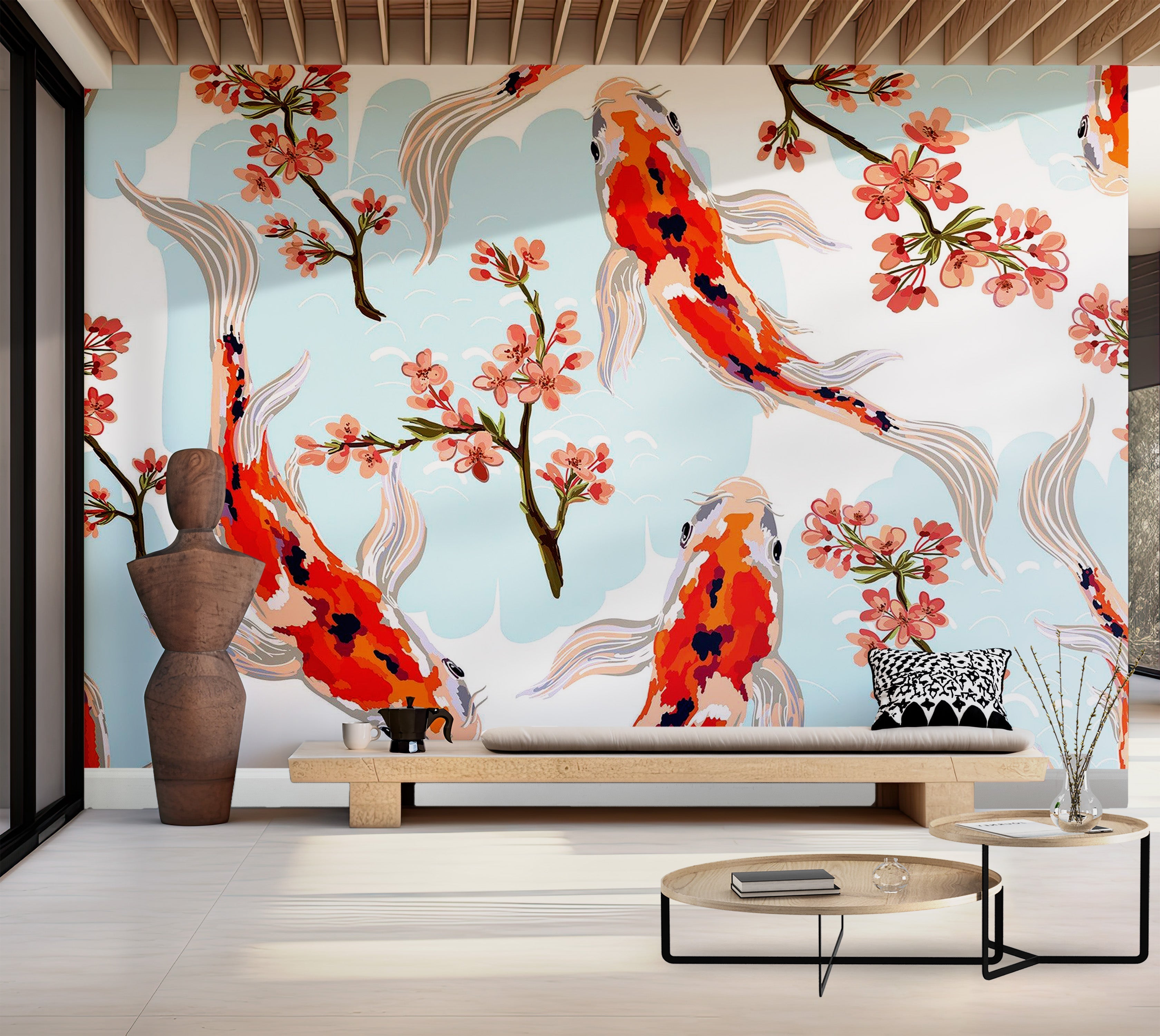 Premium Peel & Stick Wall Mural - Koi Fish Bloom