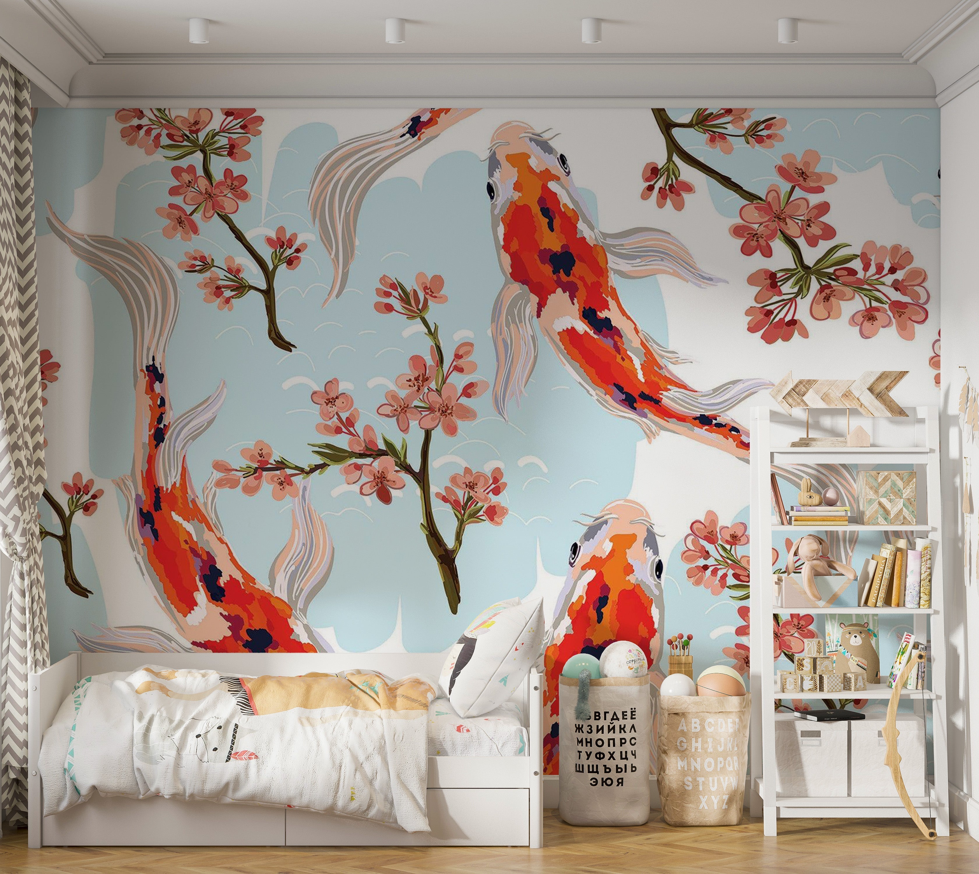 Premium Peel & Stick Wall Mural - Koi Fish Bloom