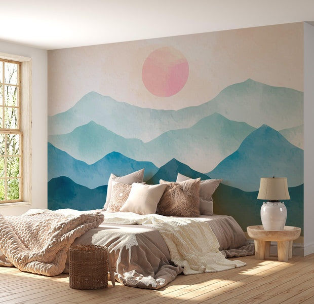Premium Wallpaper Wall Mural - Misty Mountain Sunrise 60"Wx40"H / Non-Woven Fleece