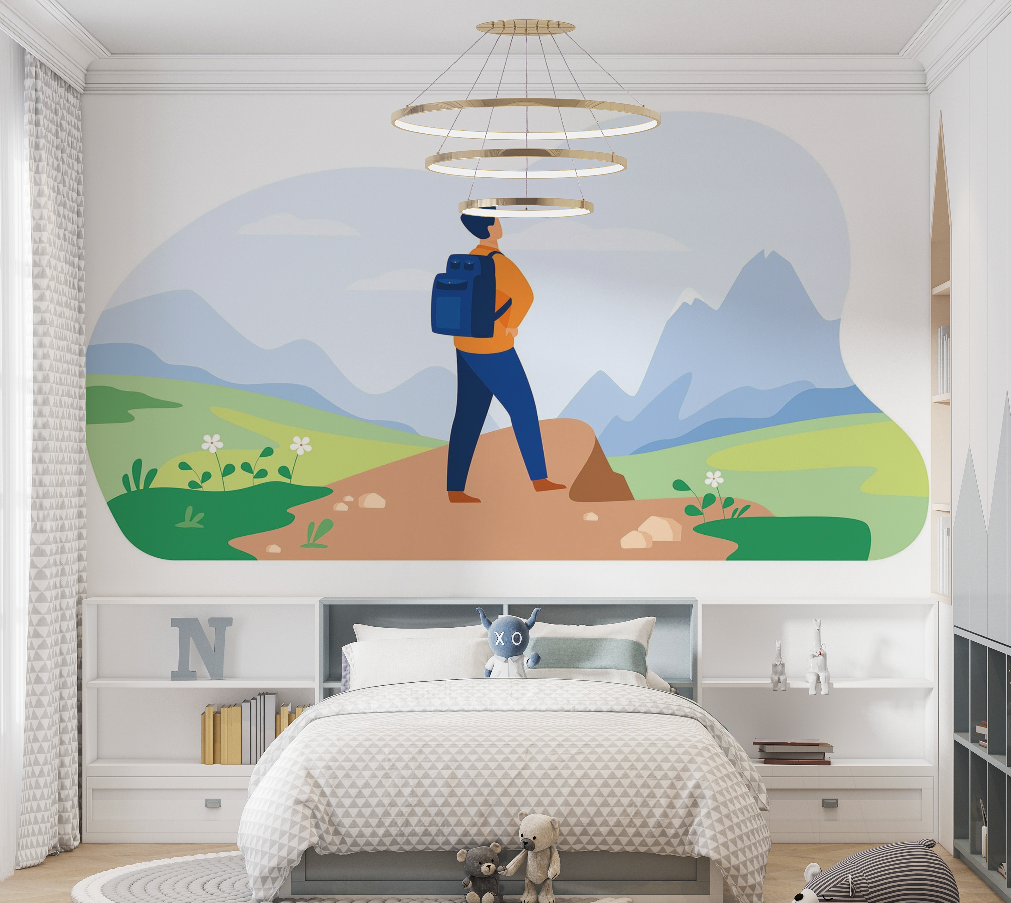 Premium Wallpaper Wall Mural - Mountain Hiking Adventure 60"Wx40"H / Non-Woven Fleece