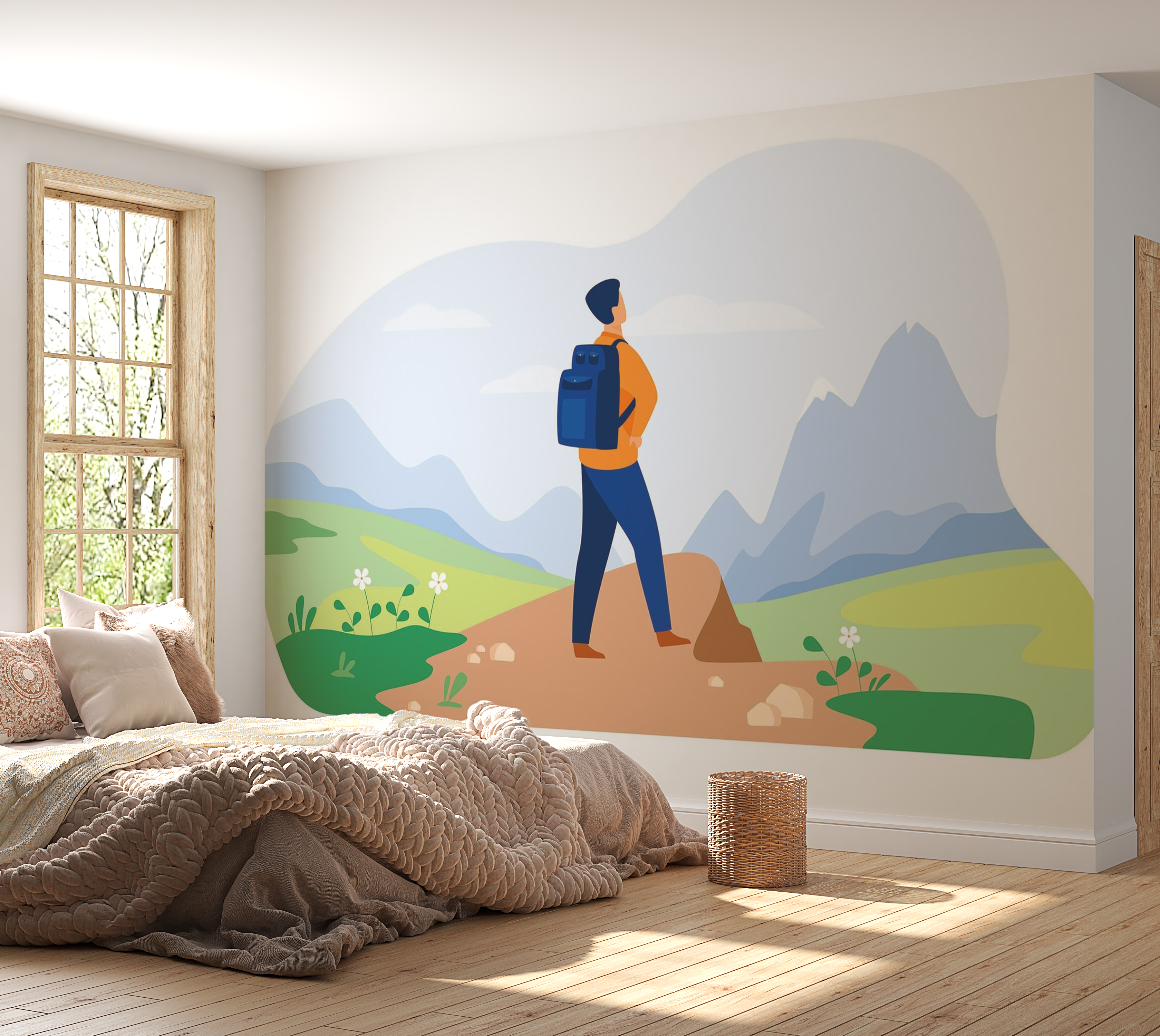 Premium Wallpaper Wall Mural - Mountain Hiking Adventure 60"Wx40"H / Non-Woven Fleece