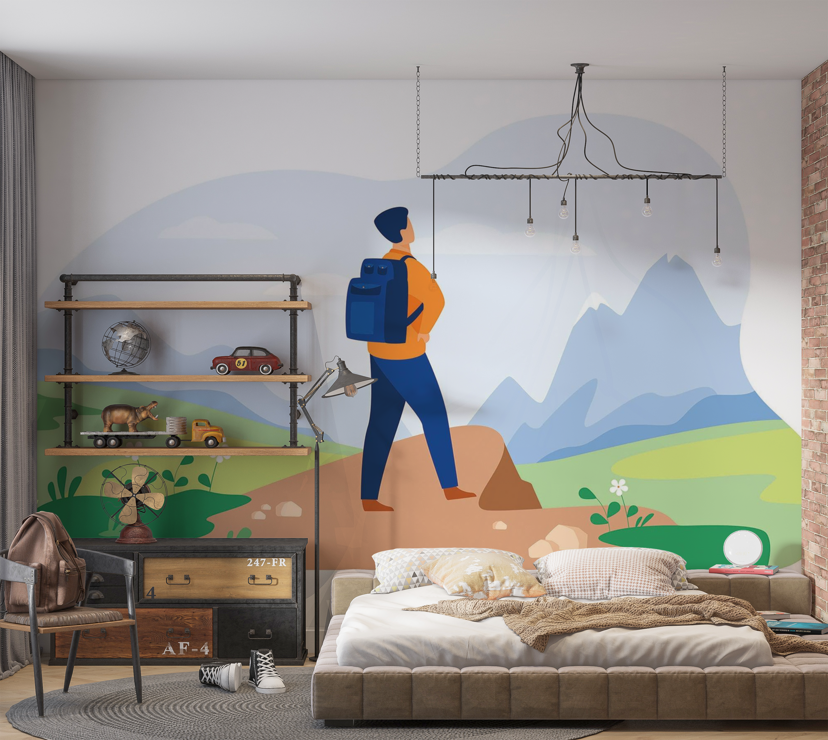 Premium Wallpaper Wall Mural - Mountain Hiking Adventure 60"Wx40"H / Non-Woven Fleece