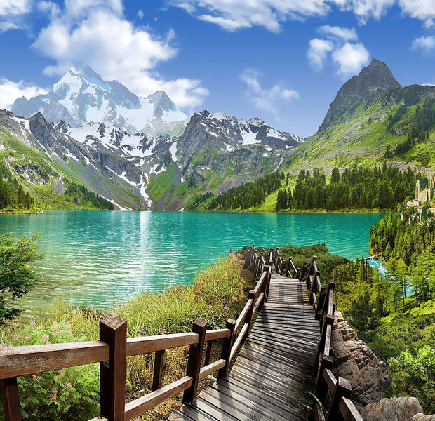 Premium Peel & Stick Wall Mural - Mountain Lake Panorama