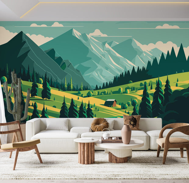 Premium Wallpaper Wall Mural - Mountain Landscape 60"Wx40"H / Non-Woven Fleece