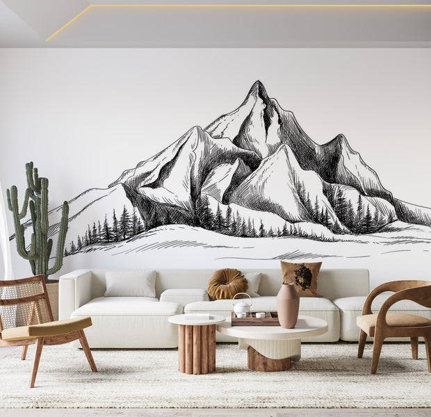 Premium Wallpaper Wall Mural - Mountain Sketch 60"Wx40"H / Non-Woven Fleece
