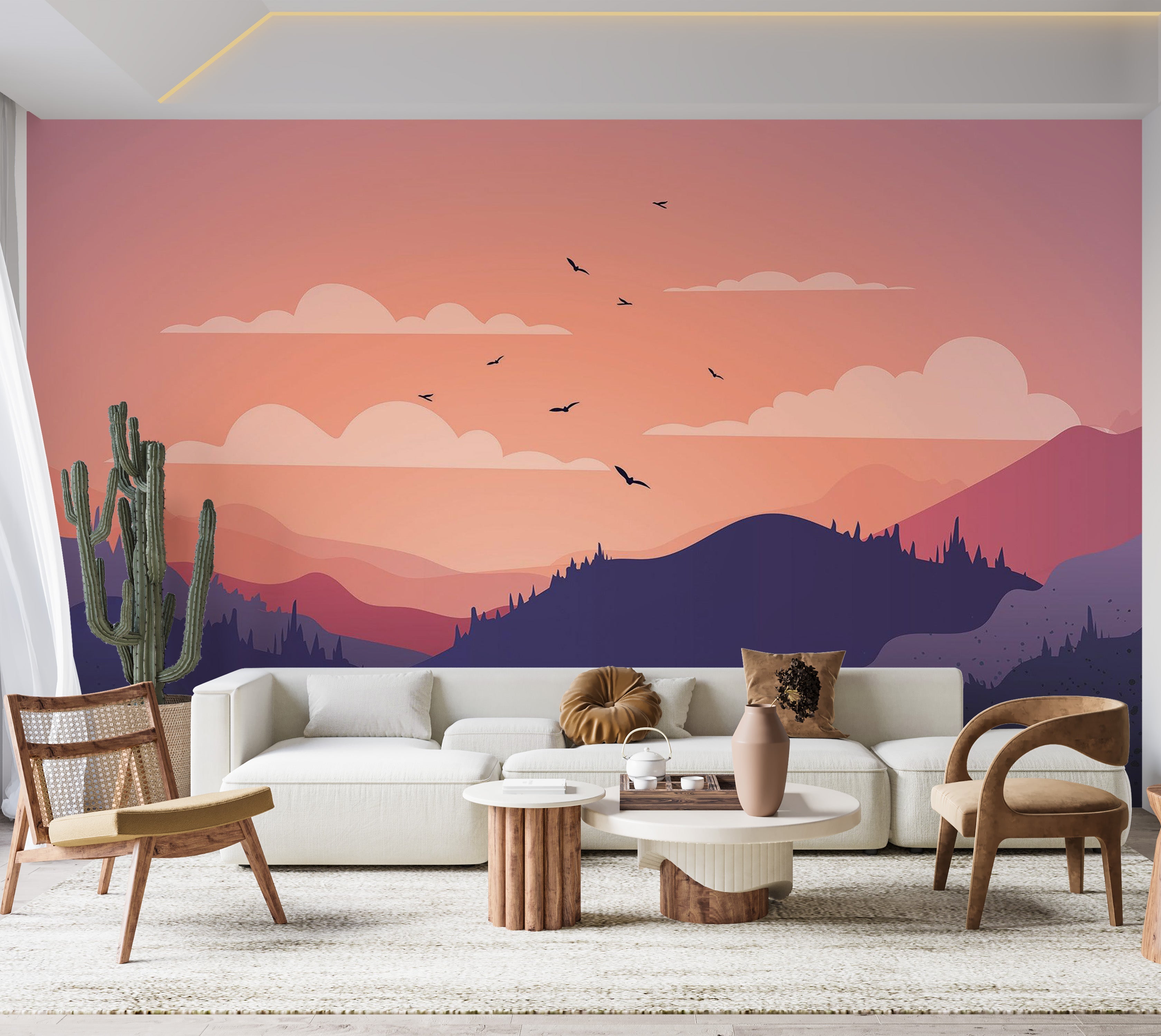 Premium Wallpaper Wall Mural - Mountain Sunset 60"Wx40"H / Non-Woven Fleece