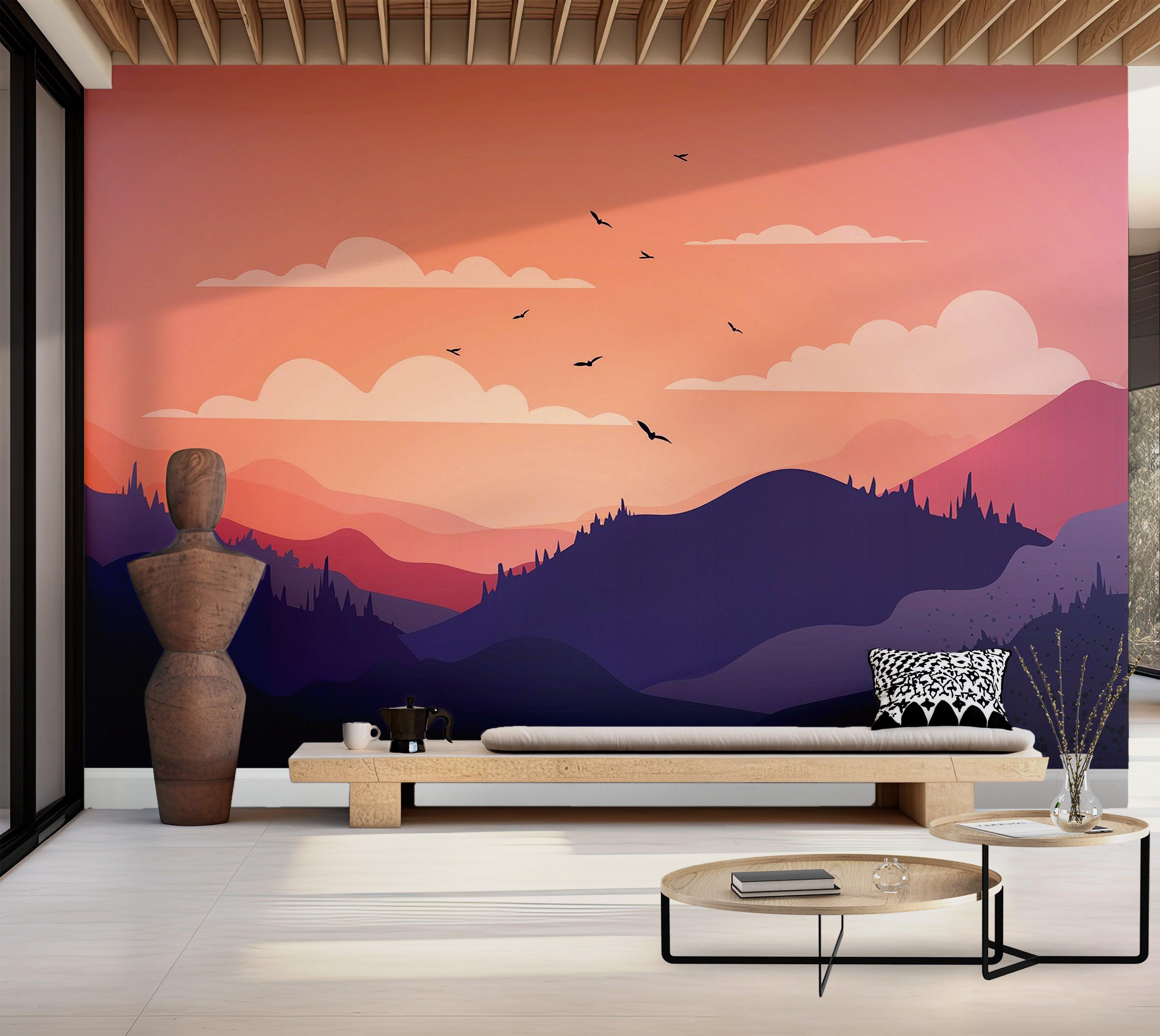 Premium Wallpaper Wall Mural - Mountain Sunset 60"Wx40"H / Non-Woven Fleece