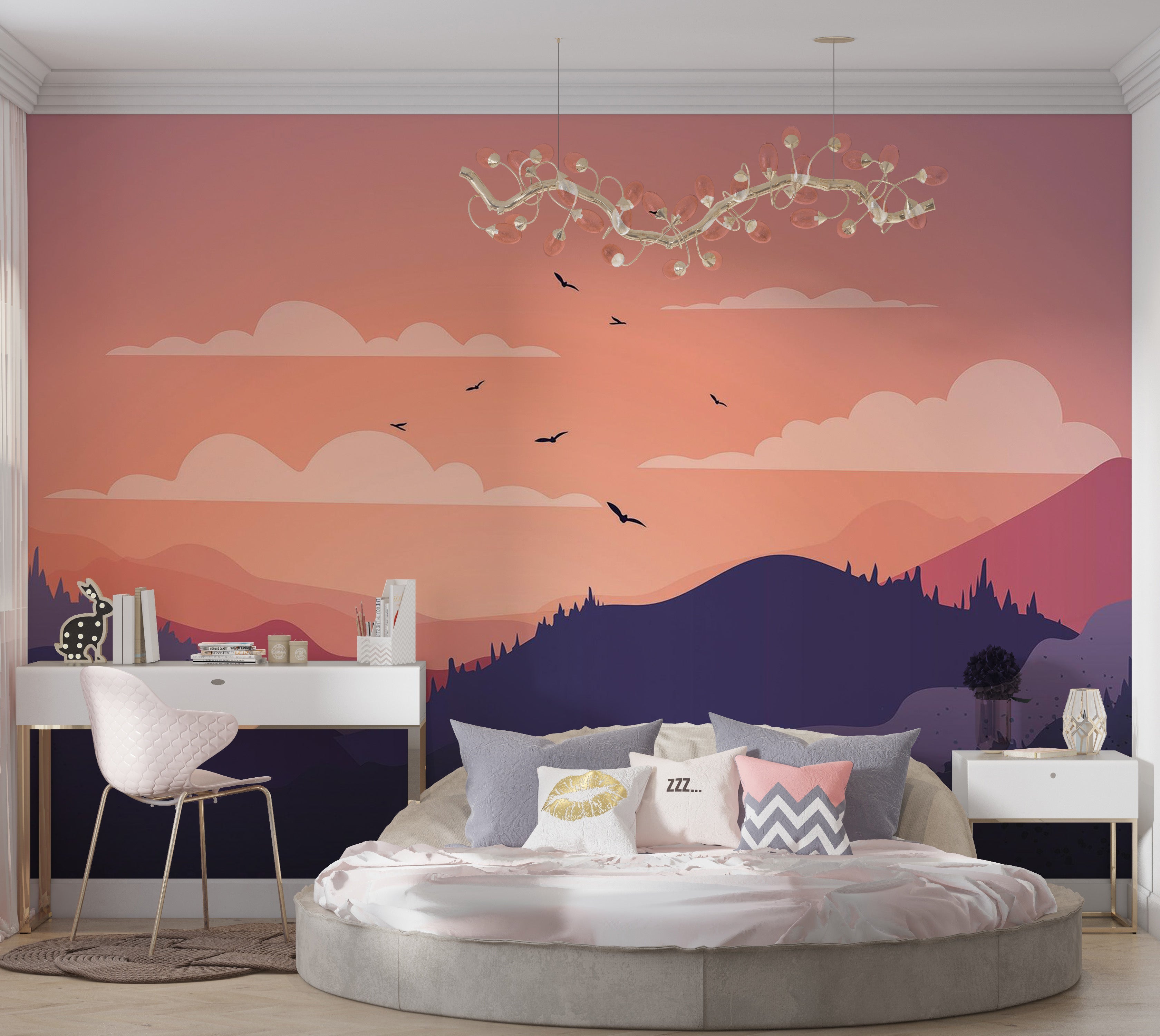 Premium Wallpaper Wall Mural - Mountain Sunset 60"Wx40"H / Non-Woven Fleece