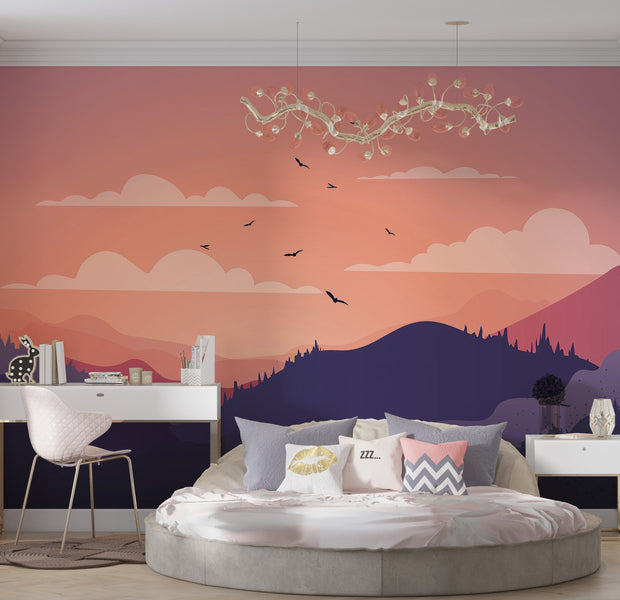 Premium Wallpaper Wall Mural - Mountain Sunset 60"Wx40"H / Non-Woven Fleece