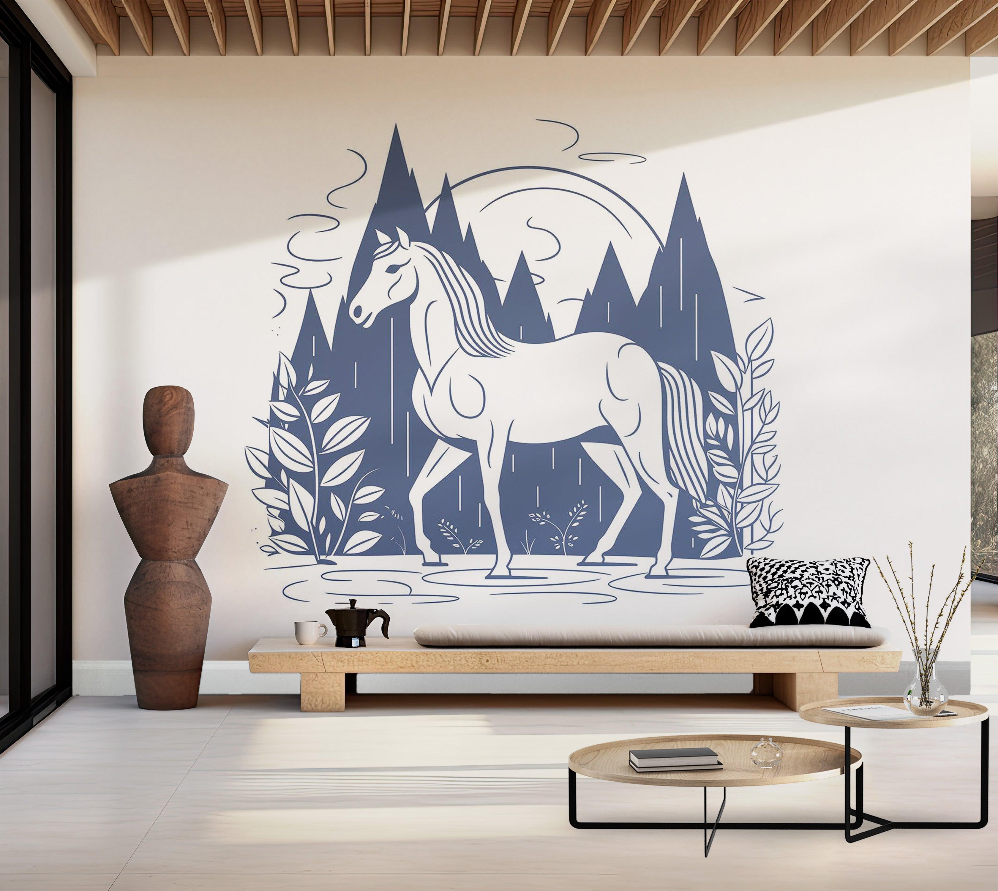 Premium Wallpaper Wall Mural - Mystical Horse Landscape 60"Wx40"H / Non-Woven Fleece