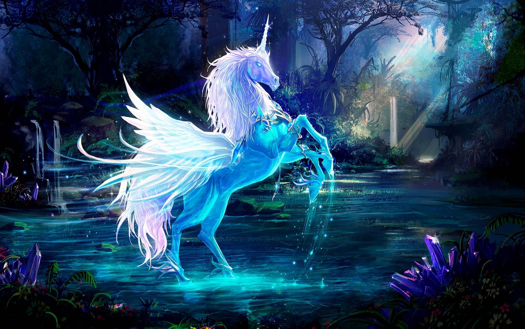 Premium Peel & Stick Wall Mural - Mystical Unicorn Forest