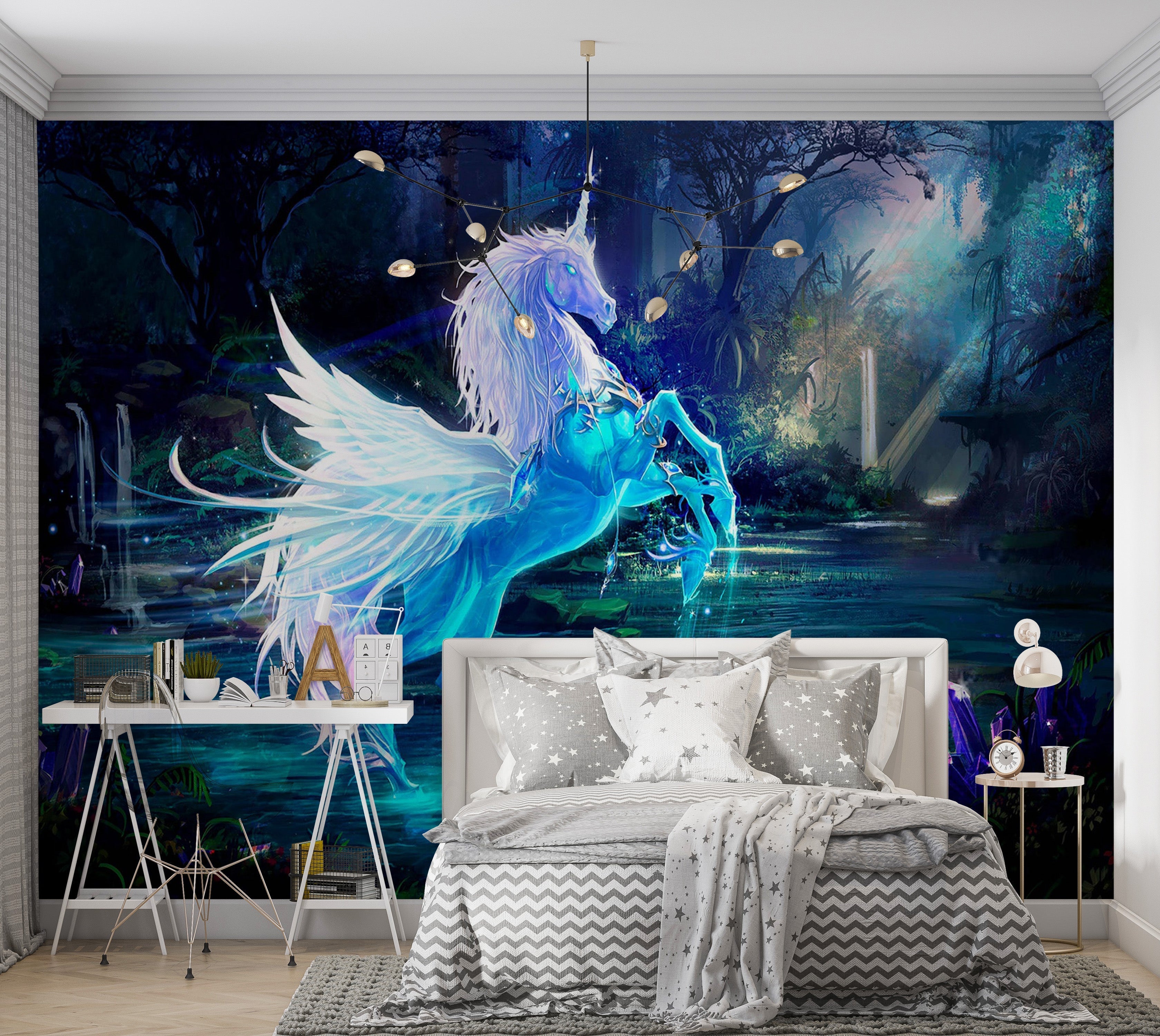 Premium Peel & Stick Wall Mural - Mystical Unicorn Forest