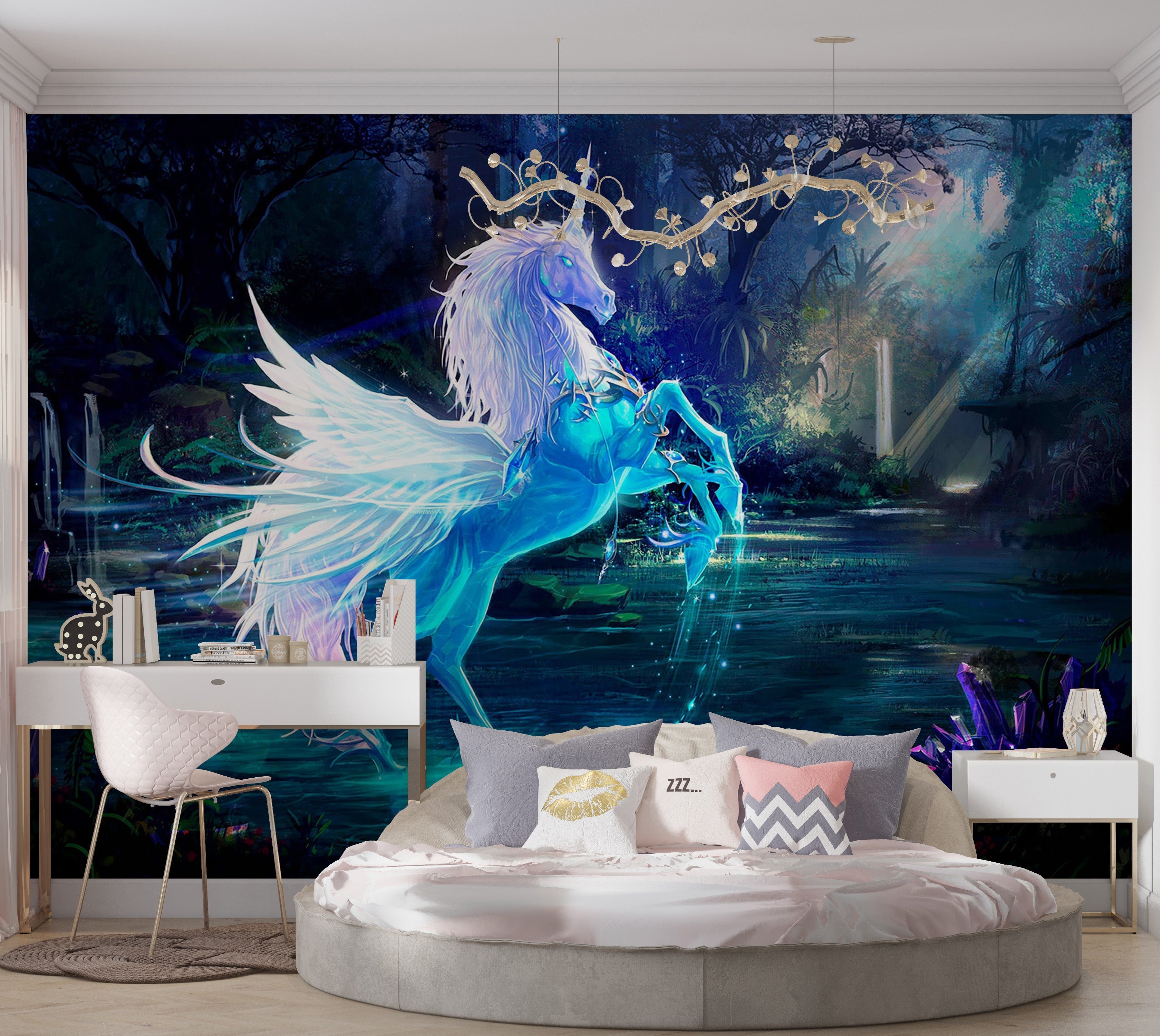 Premium Peel & Stick Wall Mural - Mystical Unicorn Forest