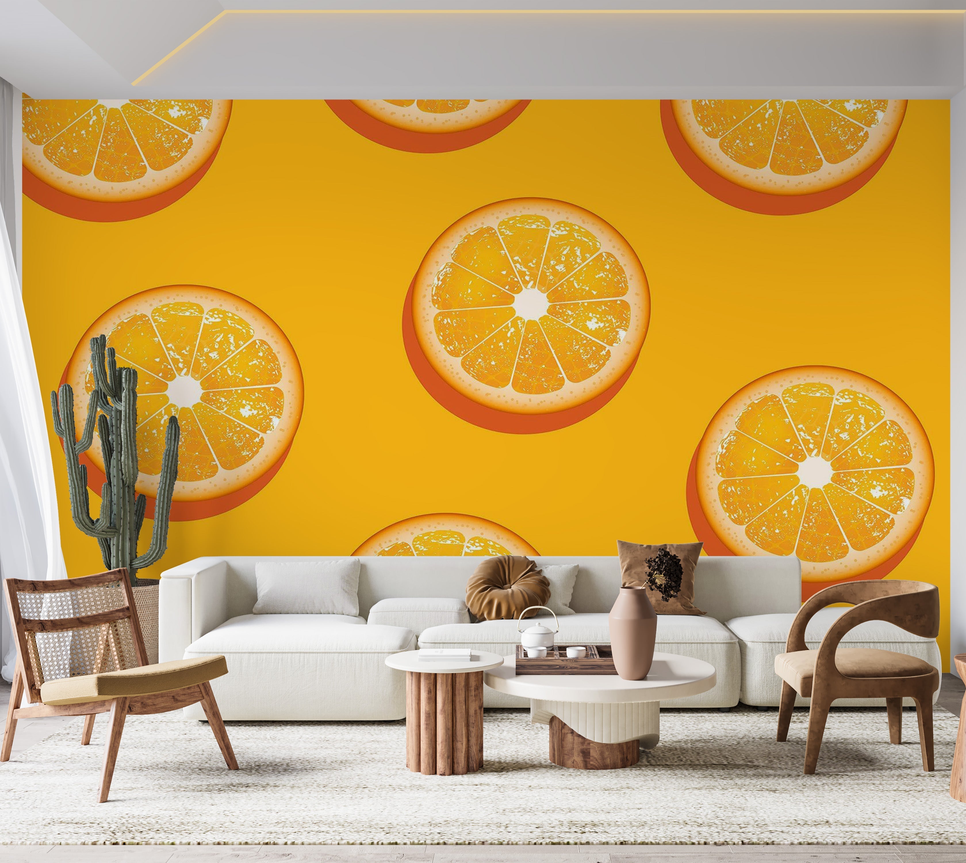 Premium Peel & Stick Wall Mural - Orange Slices Pattern
