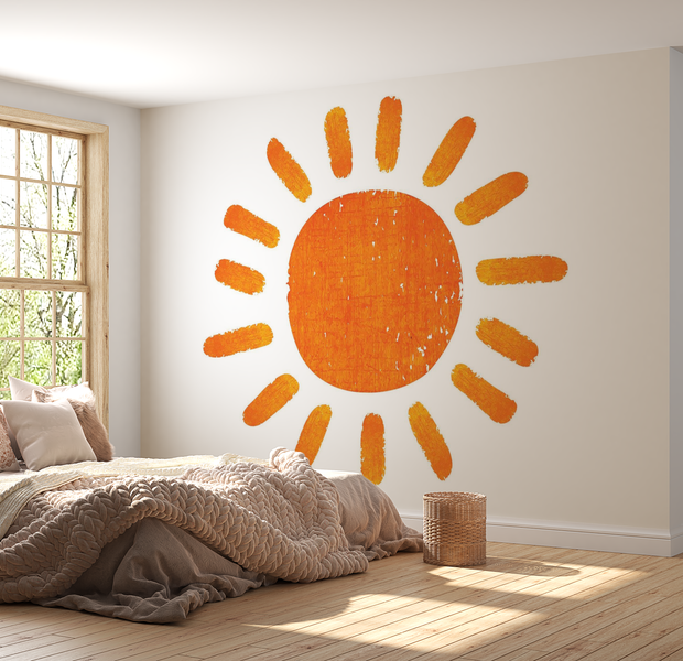 Premium Wallpaper Wall Mural - Orange Sun Illustration 60"Wx40"H / Non-Woven Fleece