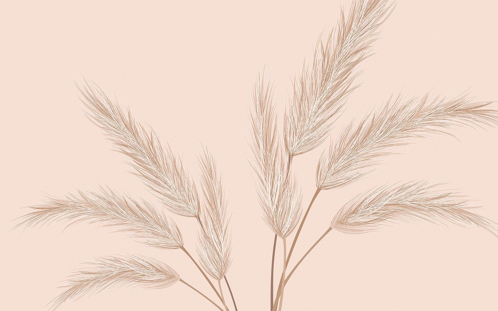 A delicate wall mural depicting wheat stalks on a pastel background