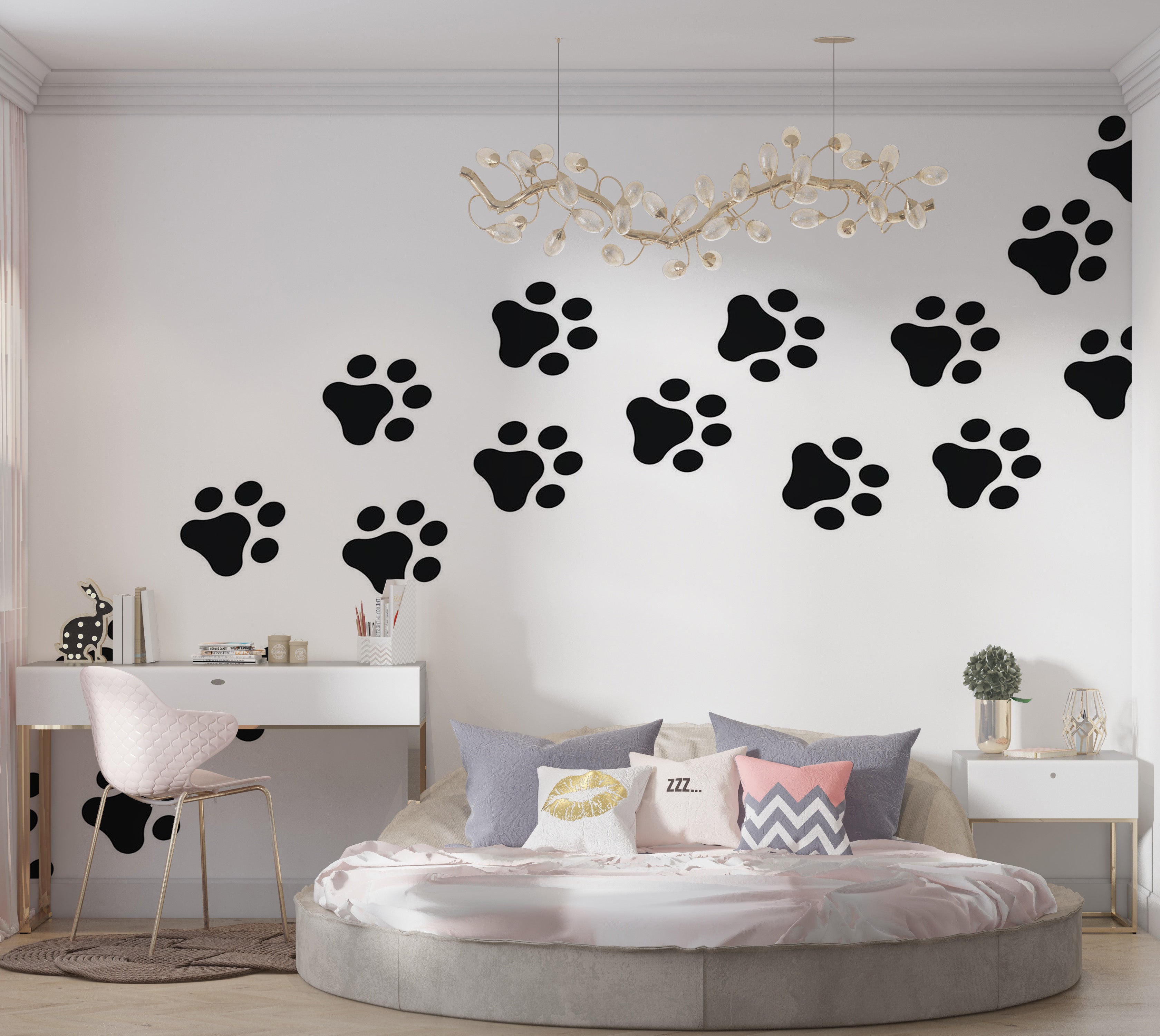 Premium Wallpaper Wall Mural - Paw Prints Pattern 60"Wx40"H / Non-Woven Fleece