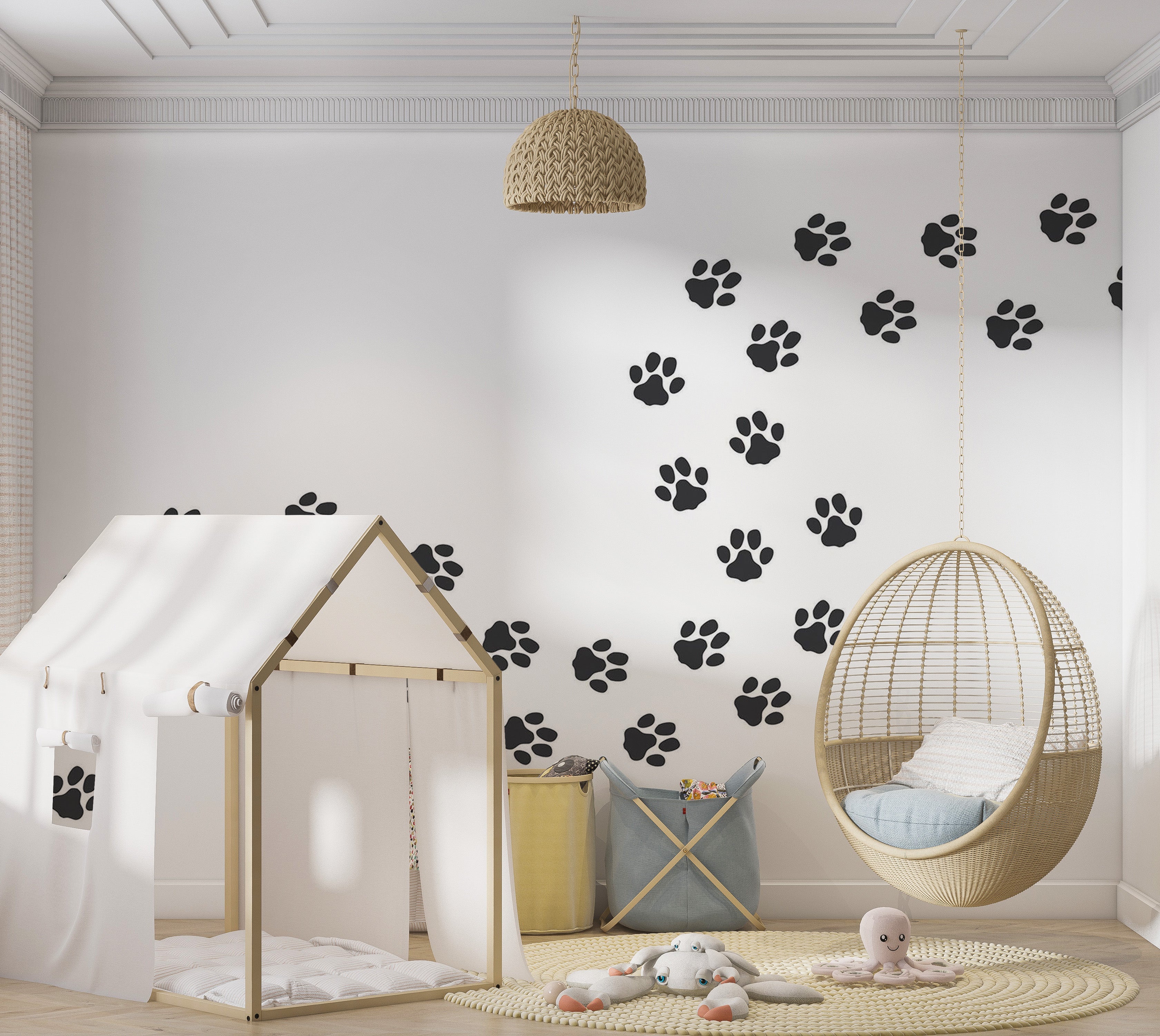 Premium Wallpaper Wall Mural - Paw Prints 60"Wx40"H / Non-Woven Fleece