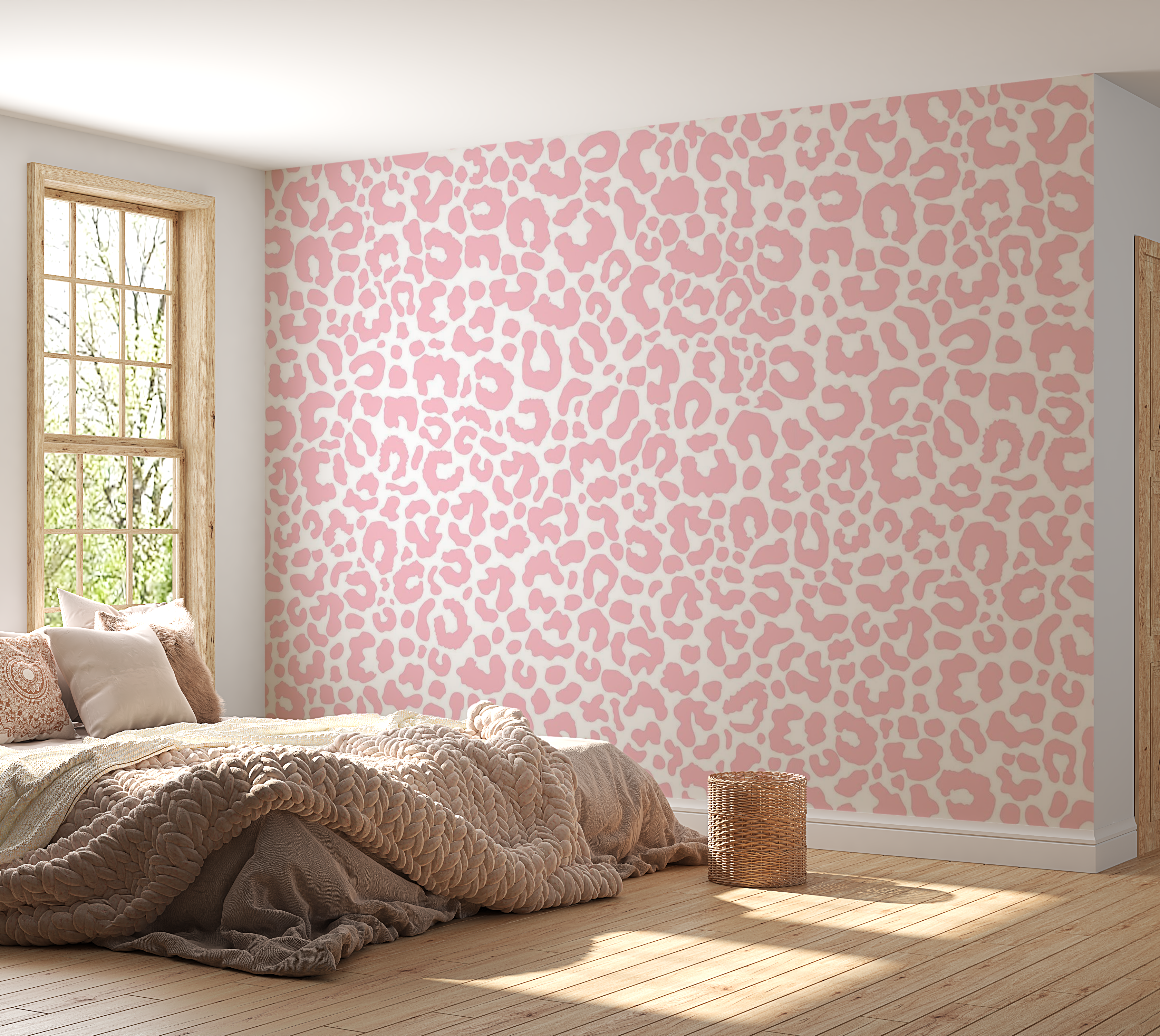 Premium Wallpaper Wall Mural - Pink Leopard Print 60"Wx40"H / Non-Woven Fleece