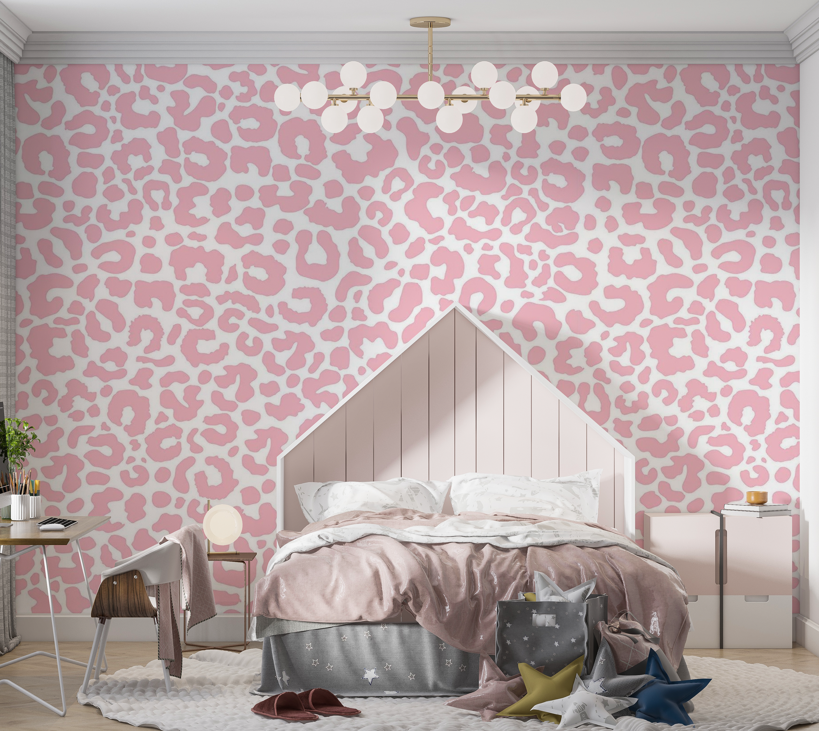 Premium Wallpaper Wall Mural - Pink Leopard Print 60"Wx40"H / Non-Woven Fleece