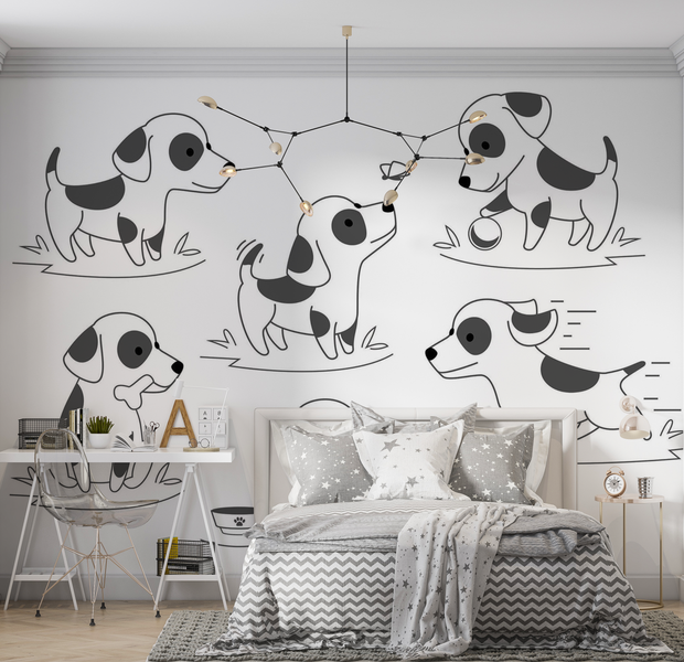 Premium Peel & Stick Wall Mural - Playful Puppies