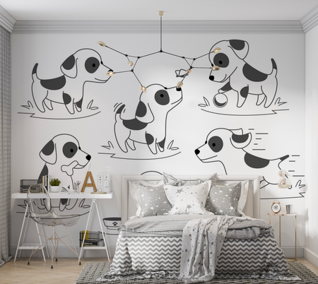 Premium Wallpaper Wall Mural - Playful Puppies 60"Wx40"H / Non-Woven Fleece