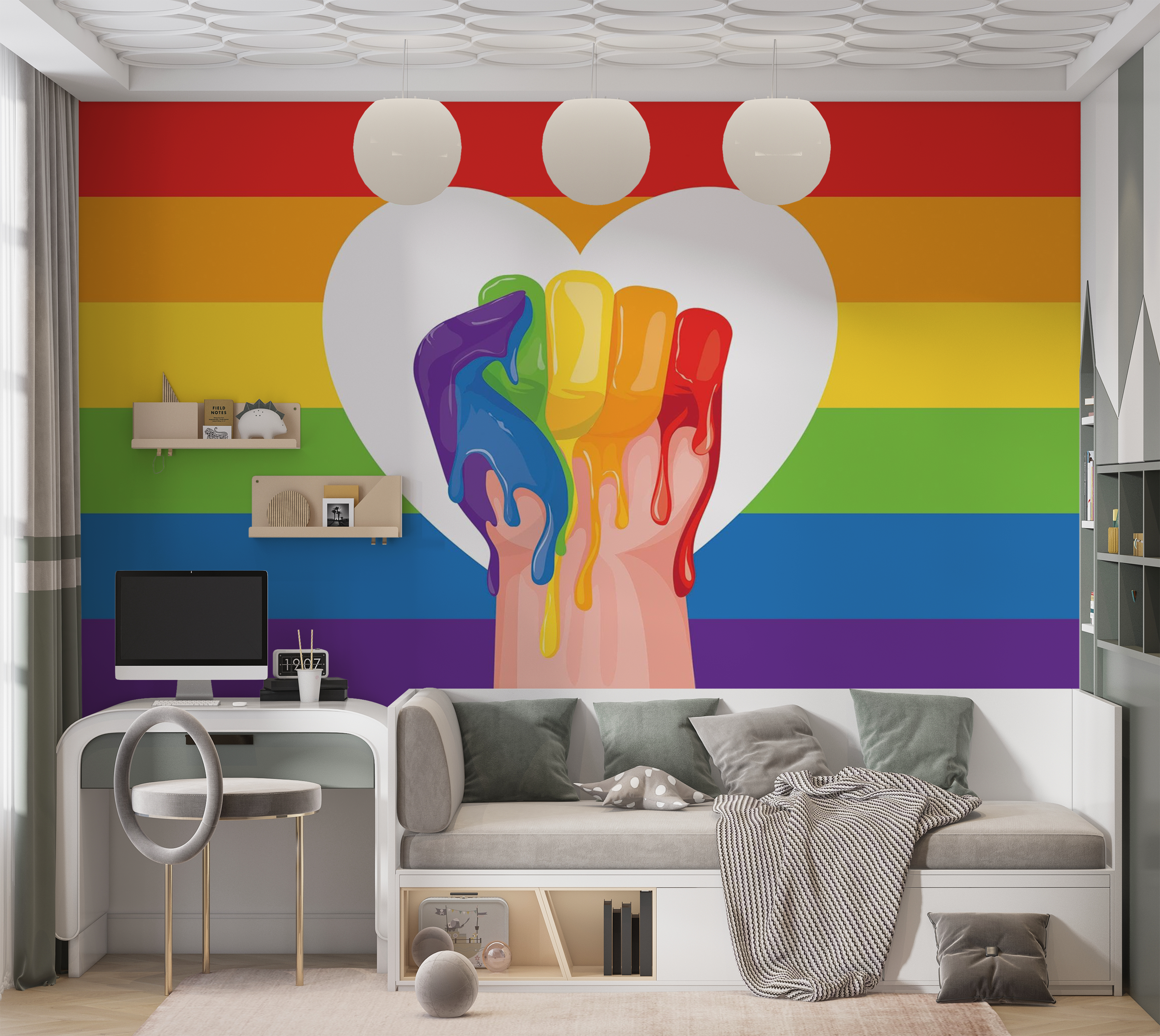 Premium Wallpaper Wall Mural - Pride Heart Clenched Fist 60"Wx40"H / Non-Woven Fleece